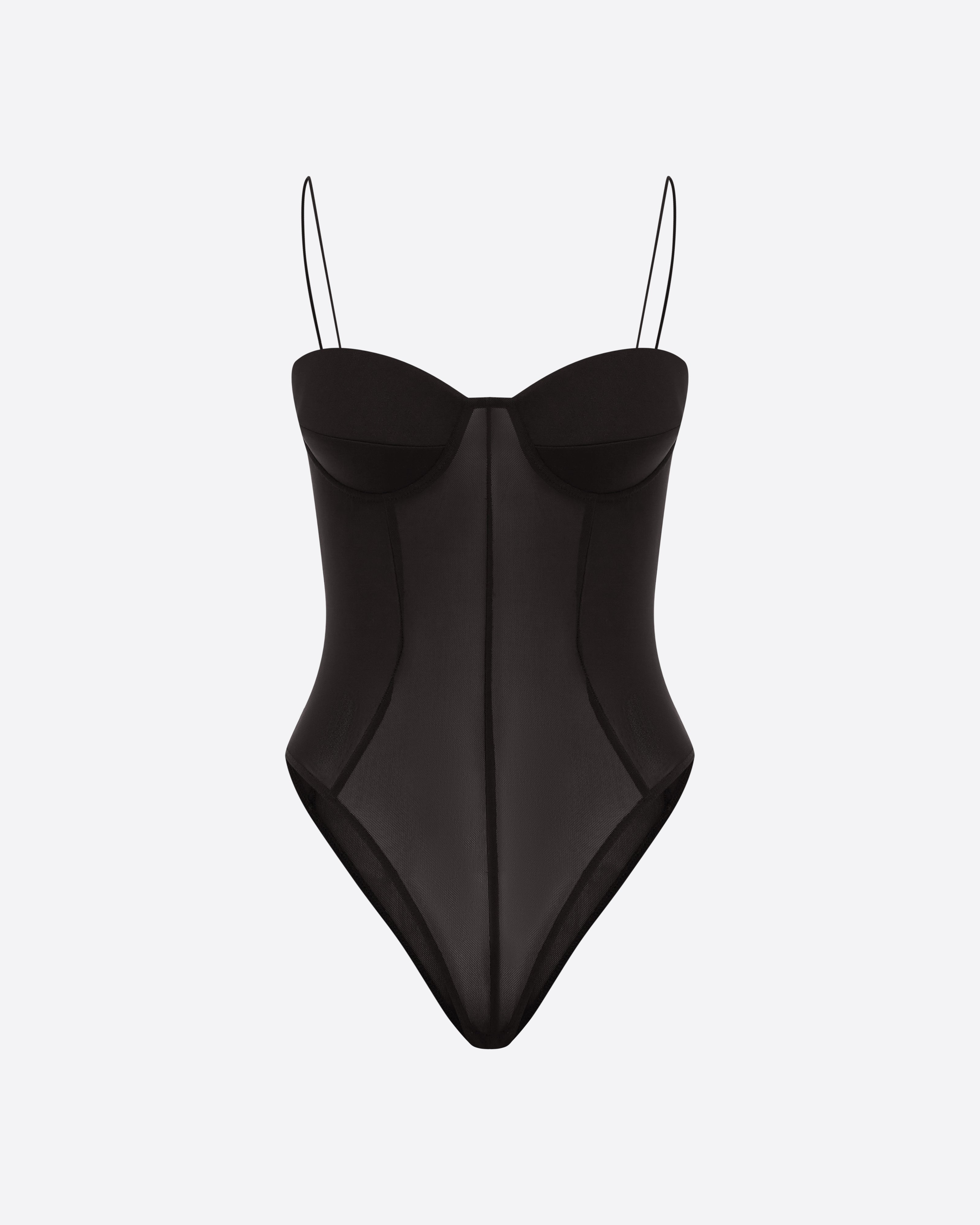 Cupped Bodysuit in Stretch Mesh