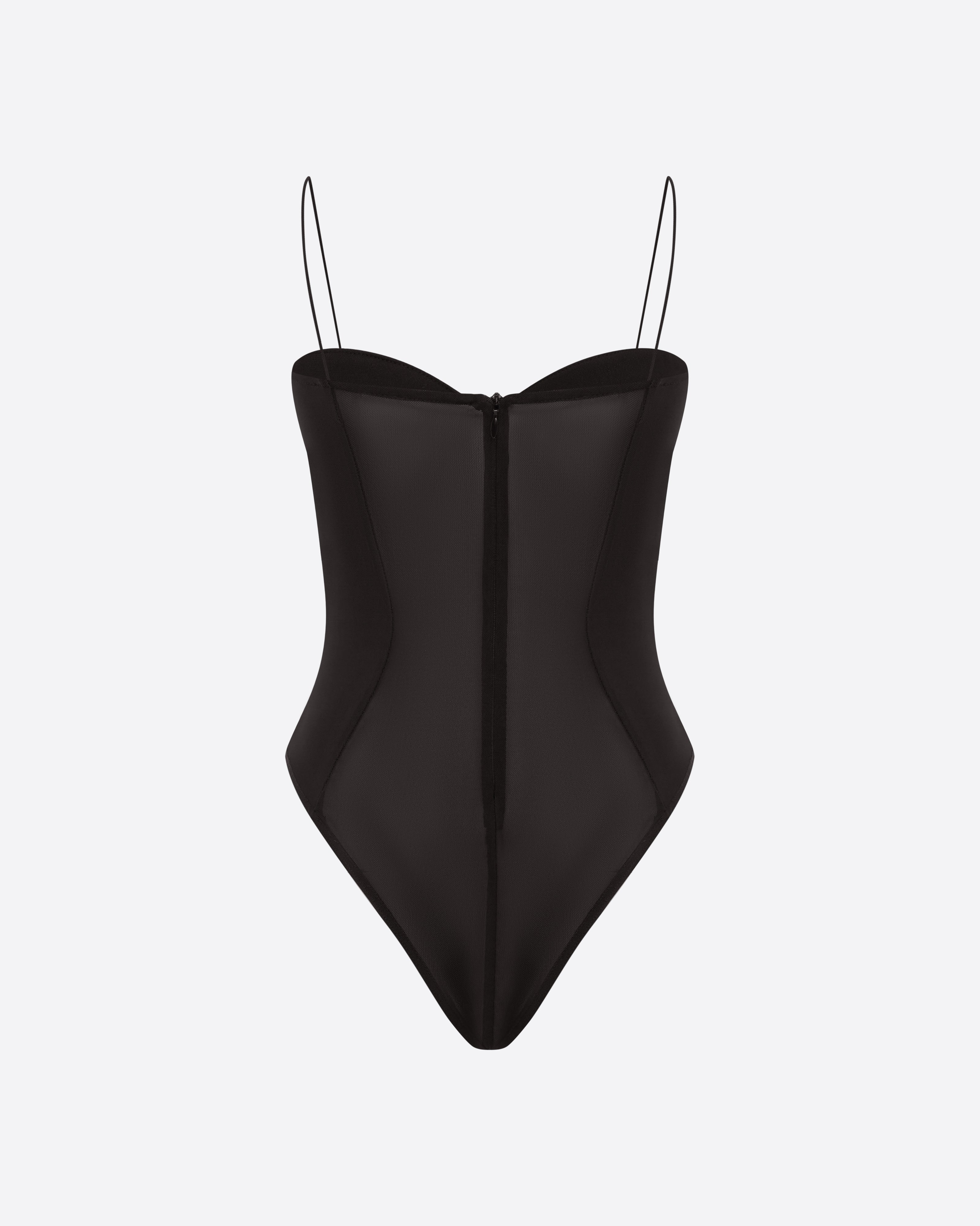 Cupped Bodysuit in Stretch Mesh