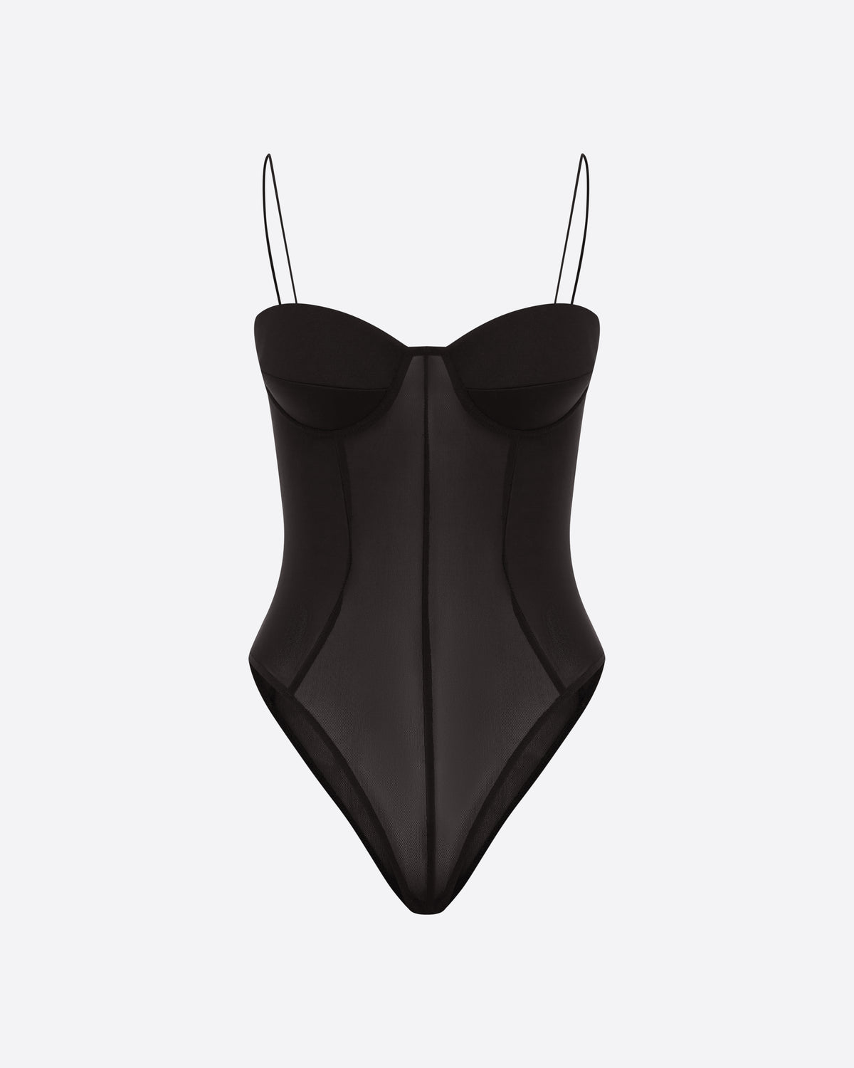 Cupped Bodysuit in Stretch Mesh