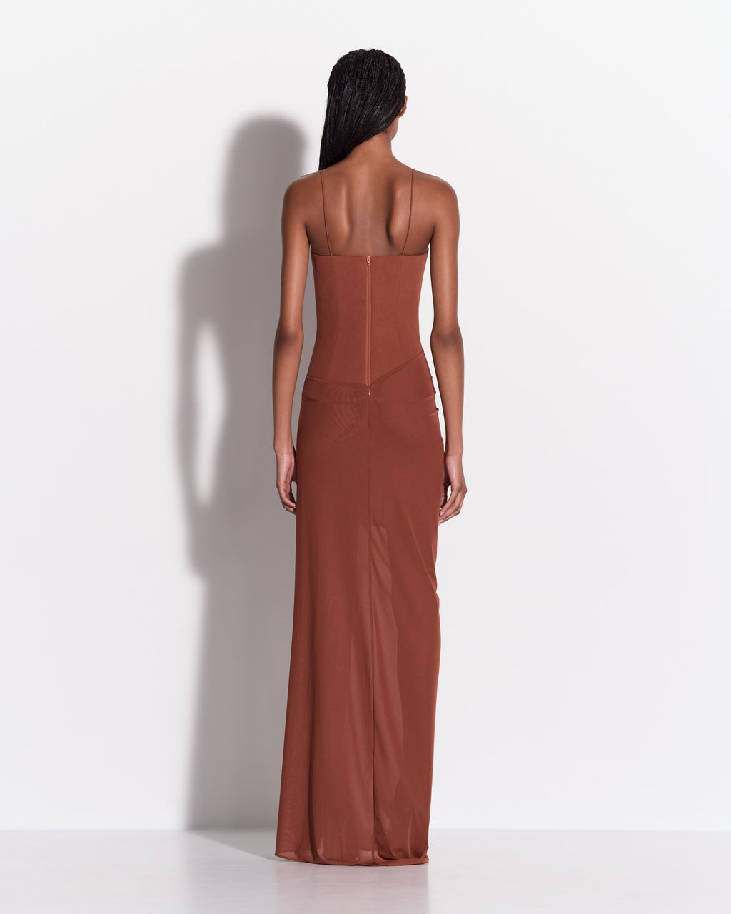 Cupped Drape Gown in Stretch Mesh