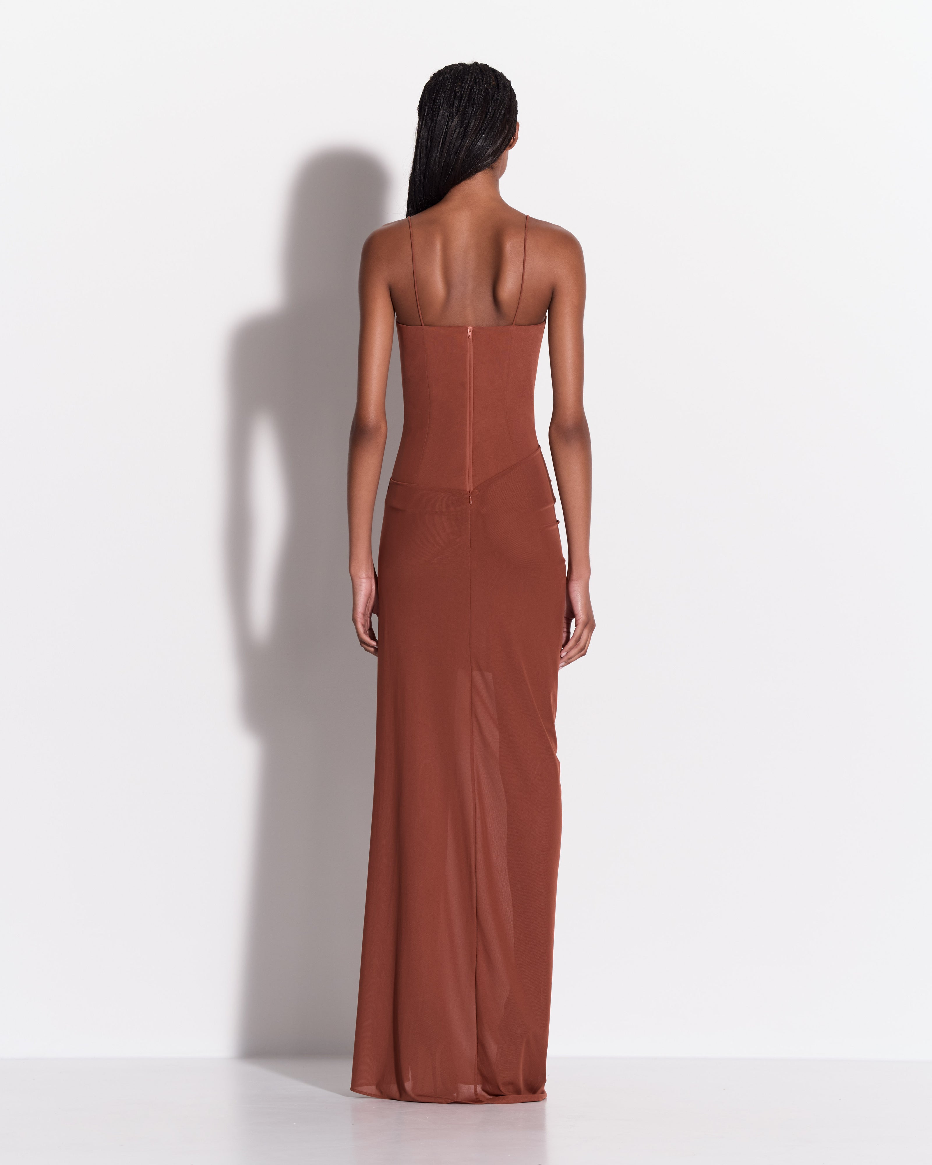 Cupped Drape Gown in Stretch Mesh