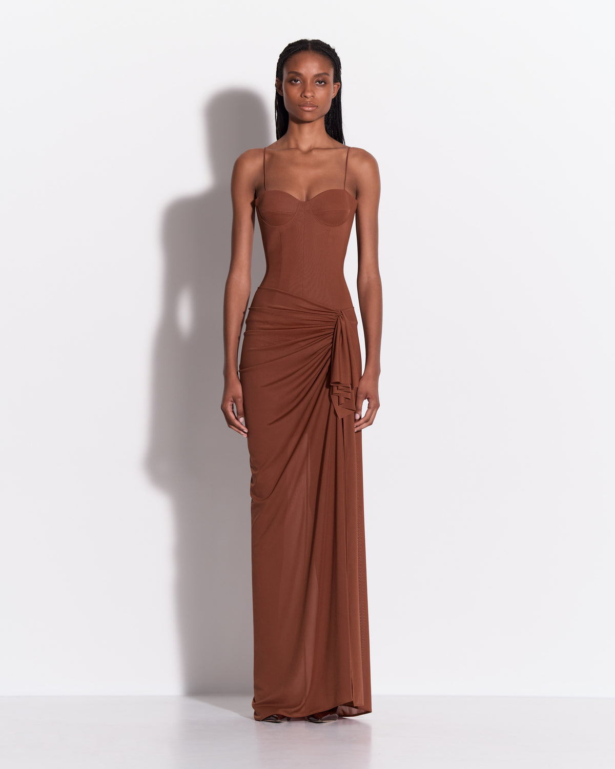 Cupped Drape Gown in Stretch Mesh