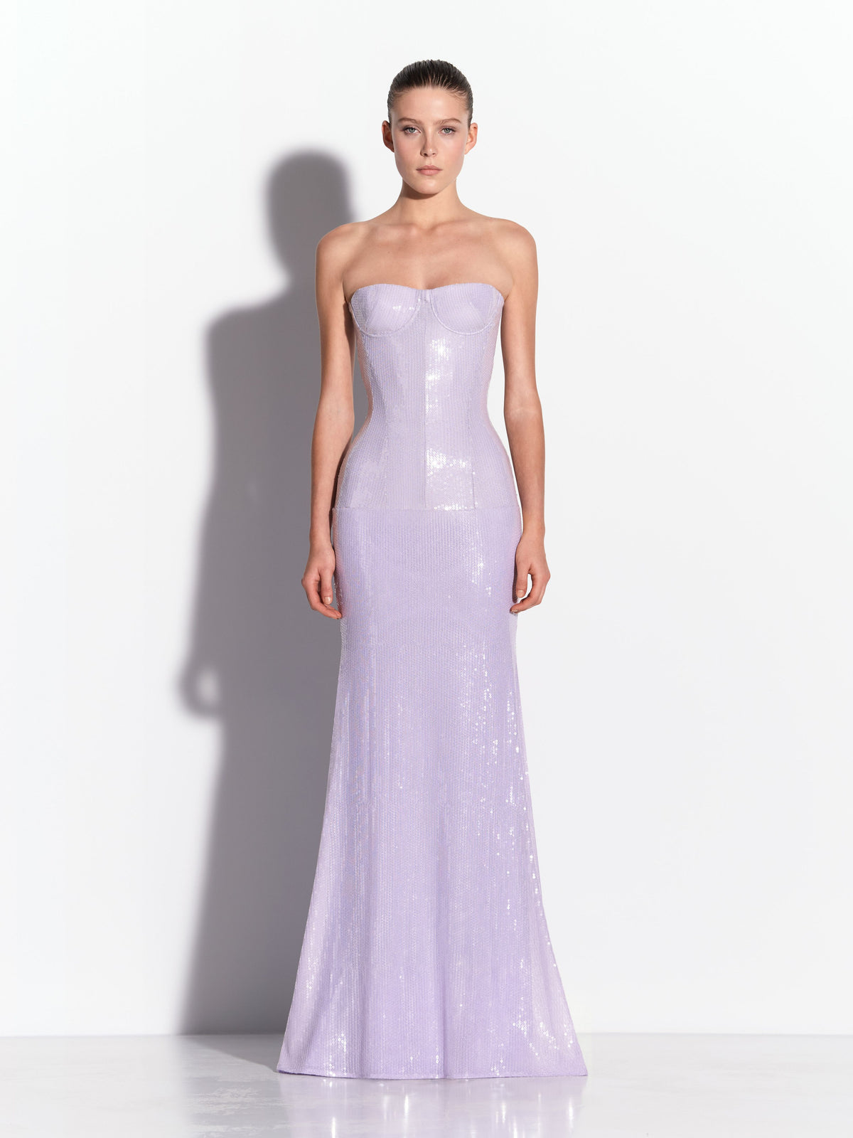 Cupped Strapless Longline Gown in Sequin Mesh