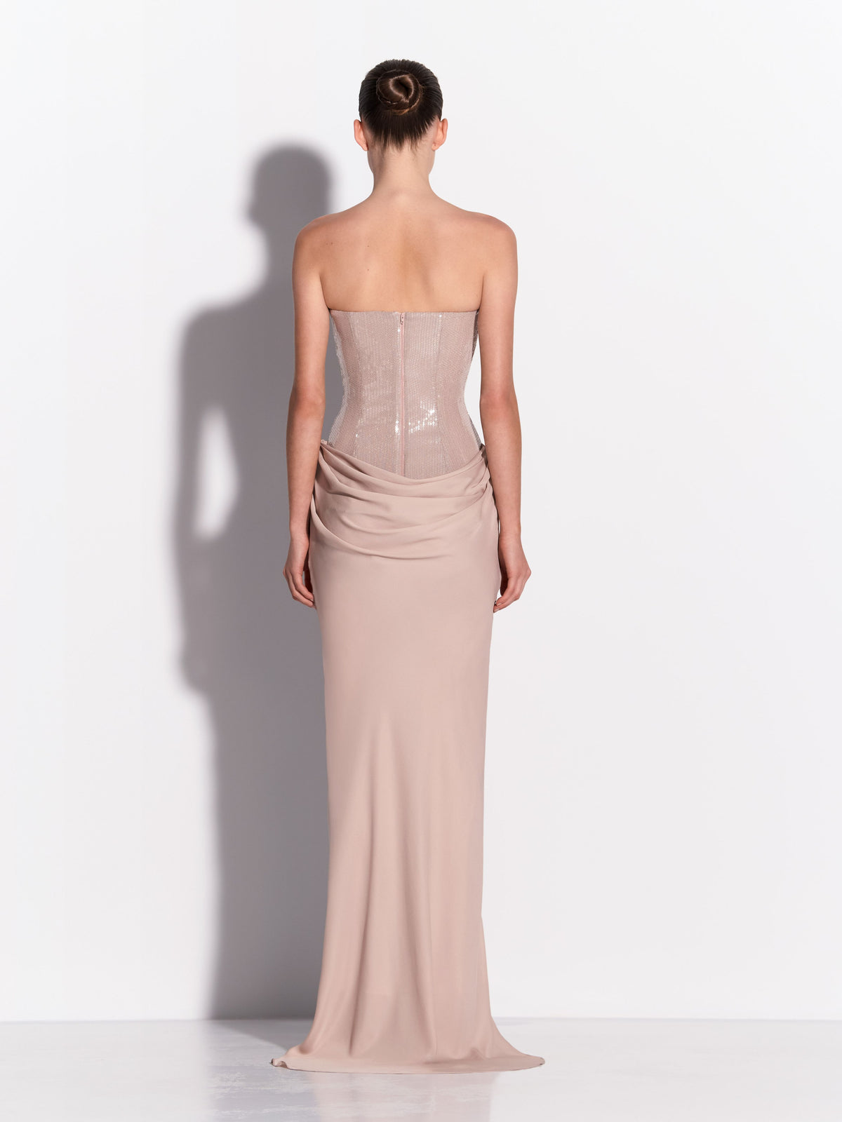 Curved Drape Gown in Sequin Mesh Georgette