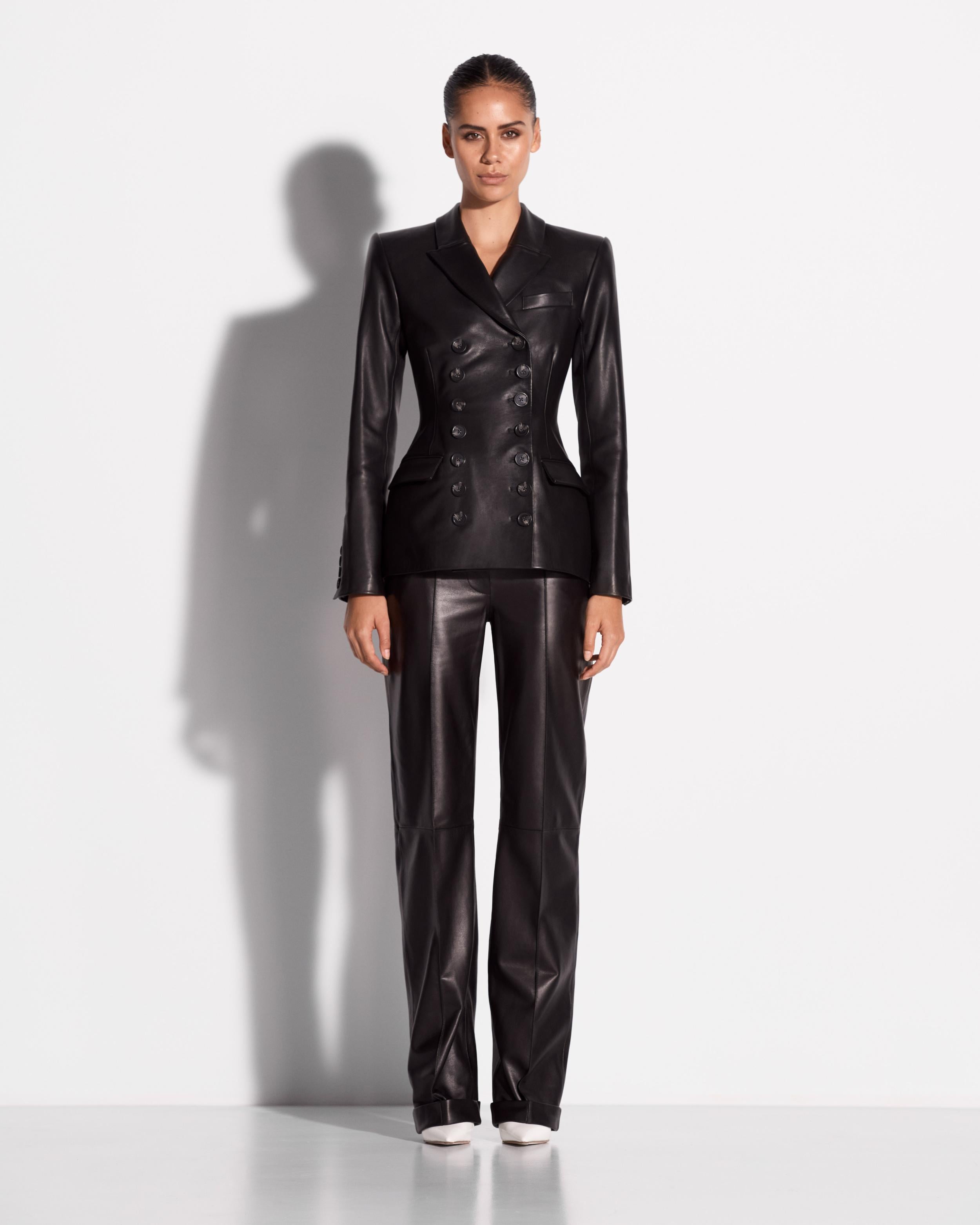 Double Breasted Contour Blazer in Leather