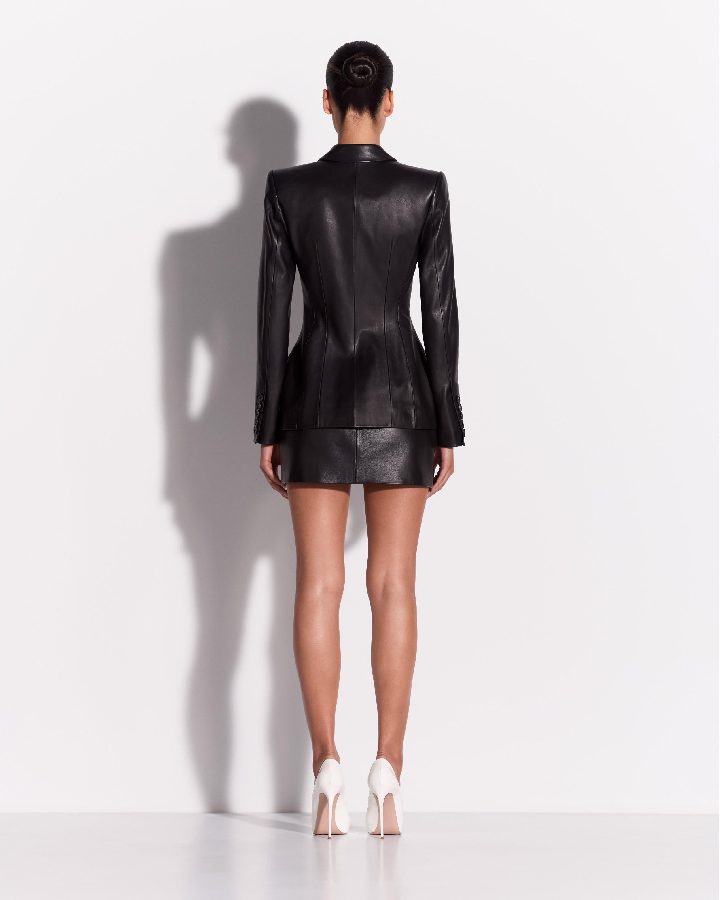 Double Breasted Contour Blazer in Leather