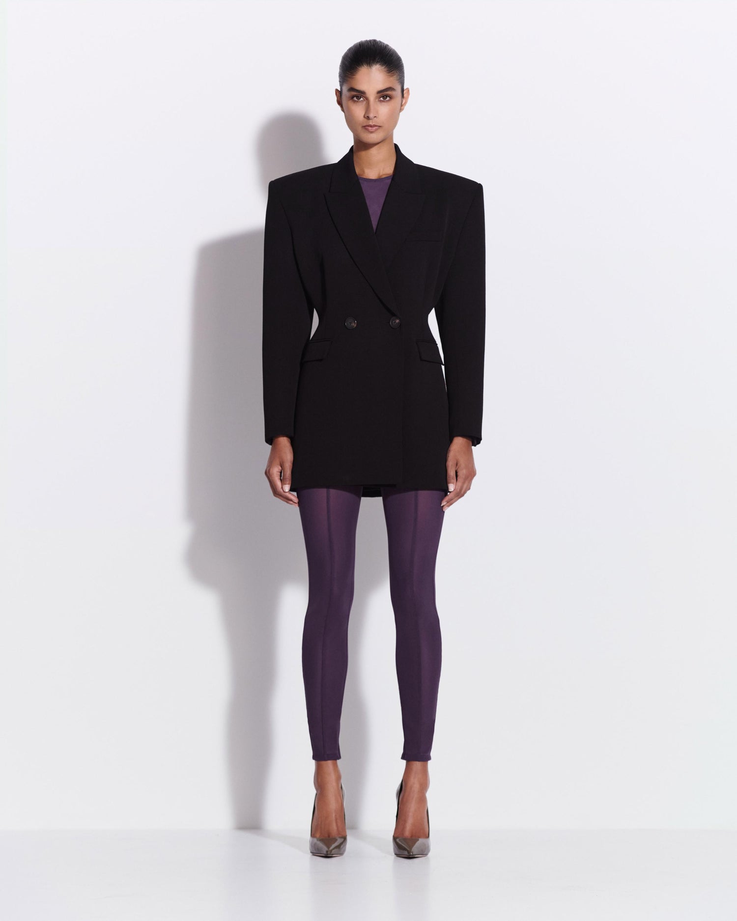 Double Breasted Contour Blazer in Wool Suiting