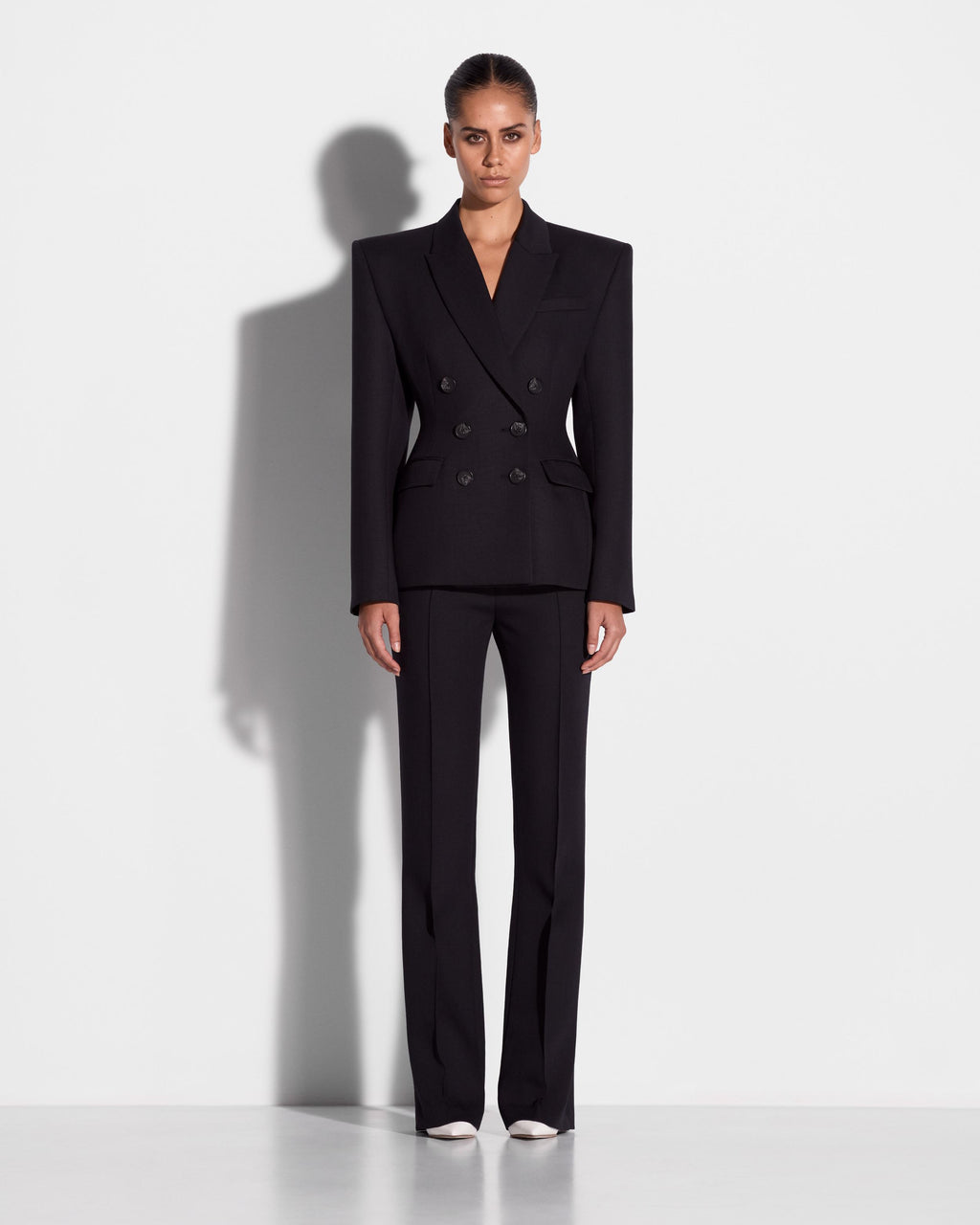 Double Breasted Contour Blazer in Wool Suiting