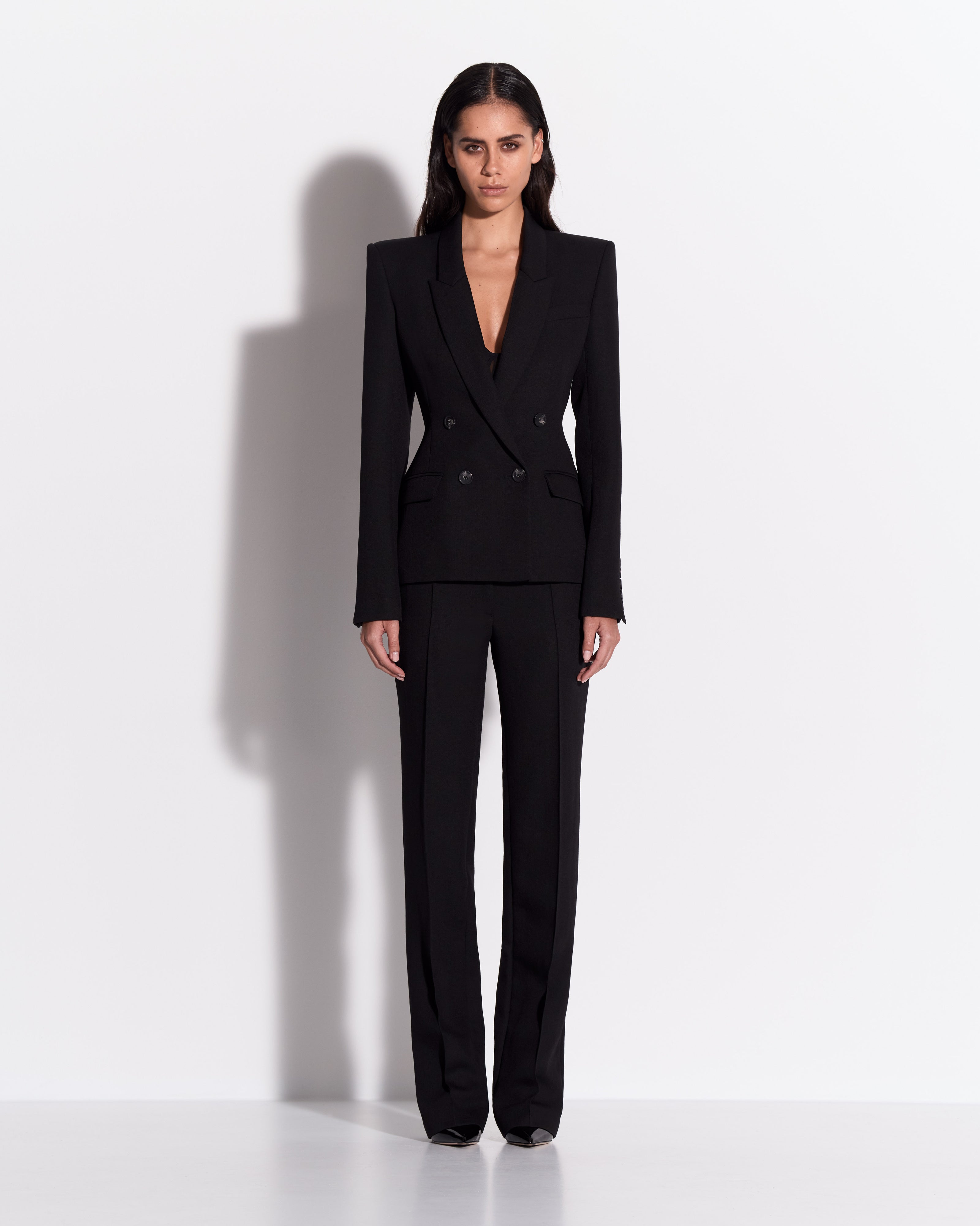Double Breasted Fitted Blazer in Wool Suiting