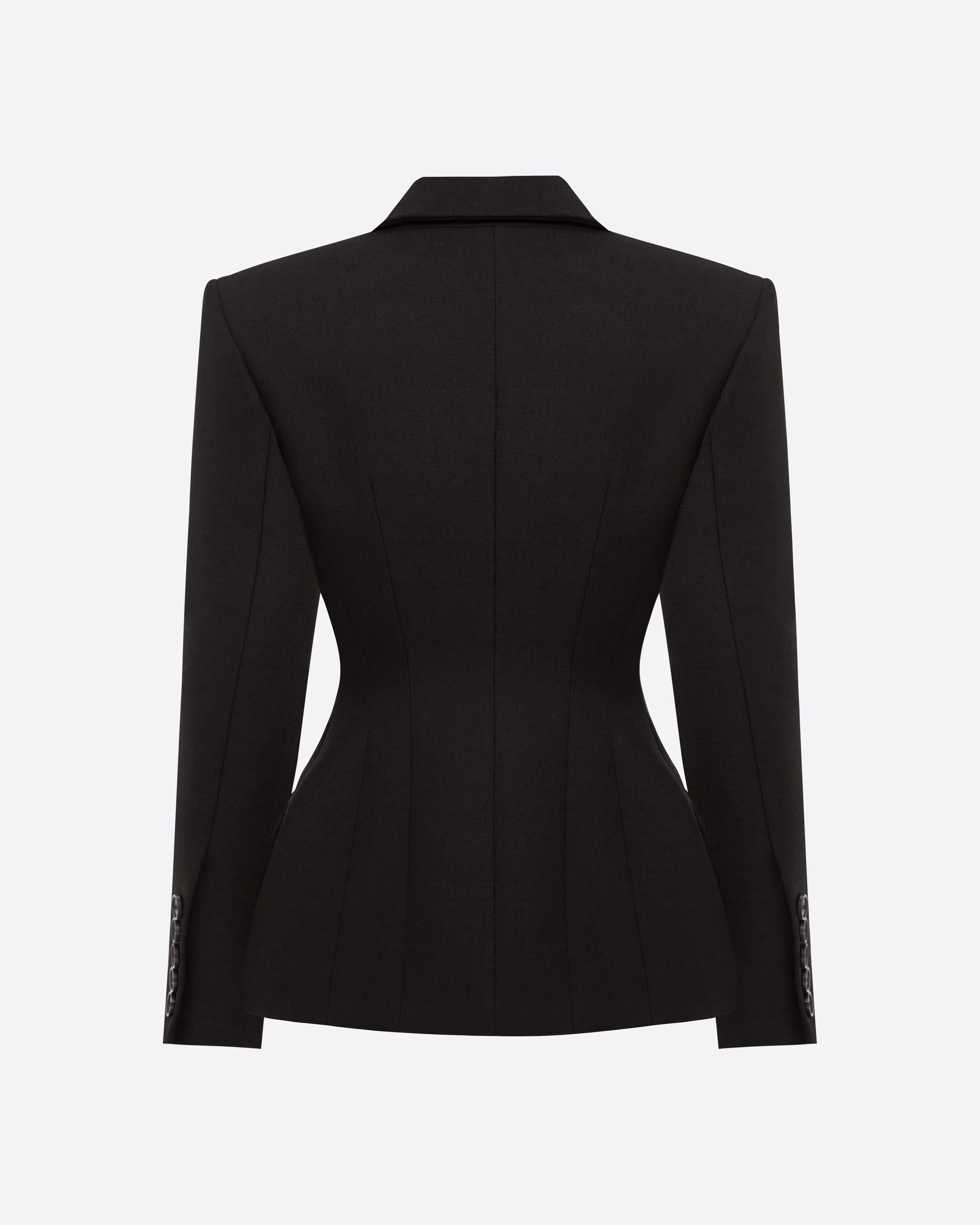 Double Breasted Fitted Blazer in Wool Suiting
