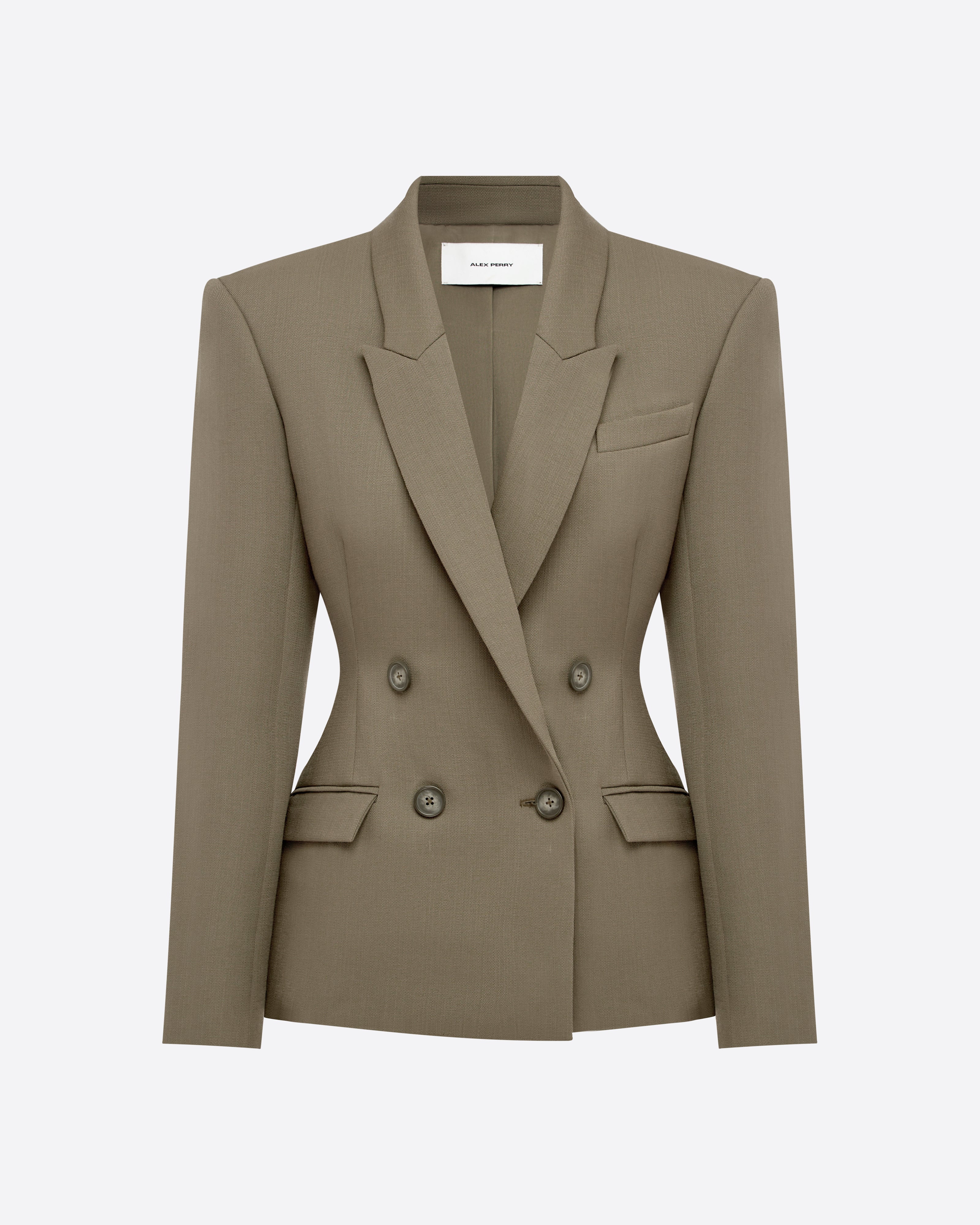 Double Breasted Fitted Blazer in Wool Suiting