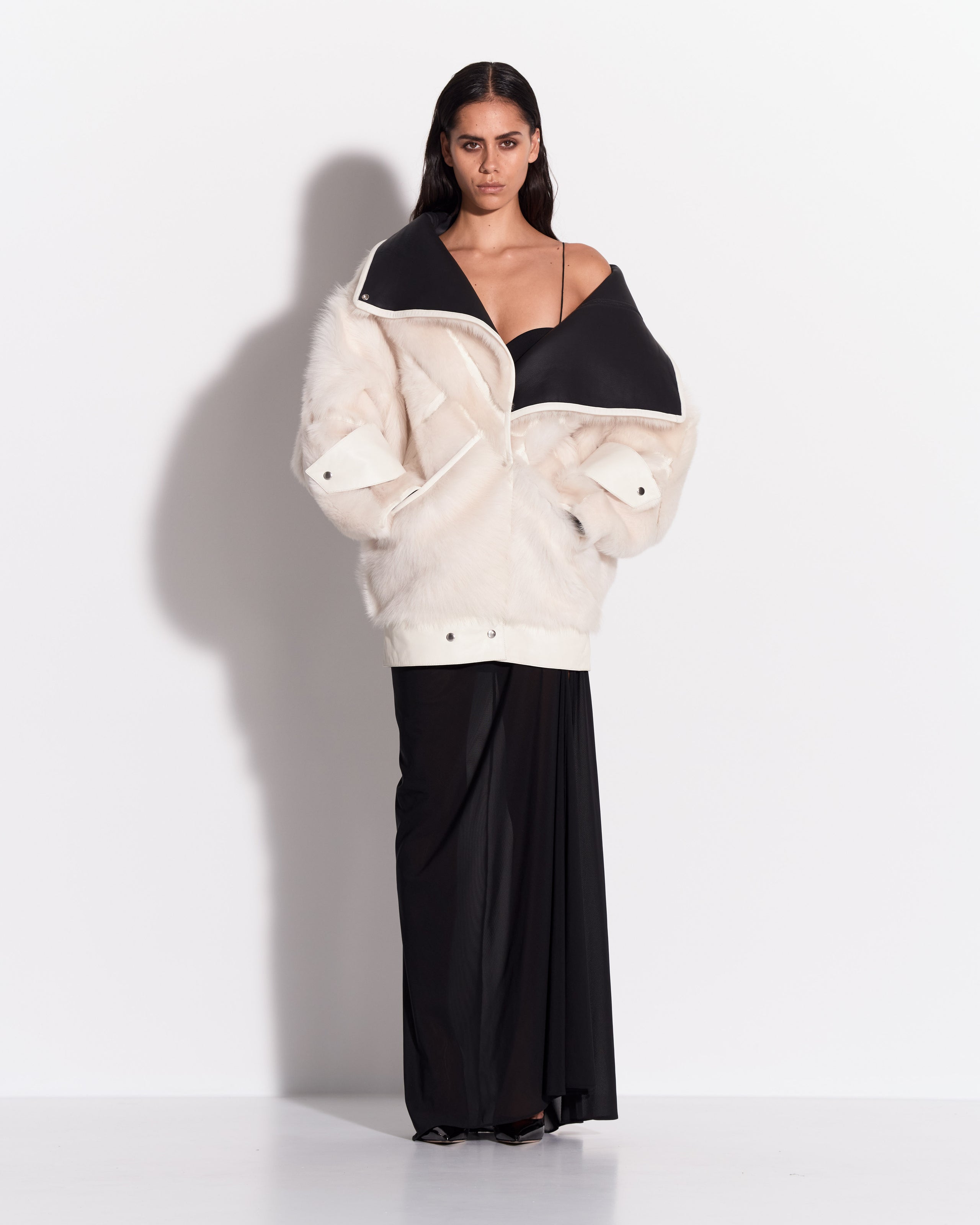 Alex Perry Stretch Mesh - Oversize Biker Jacket in Shearling White