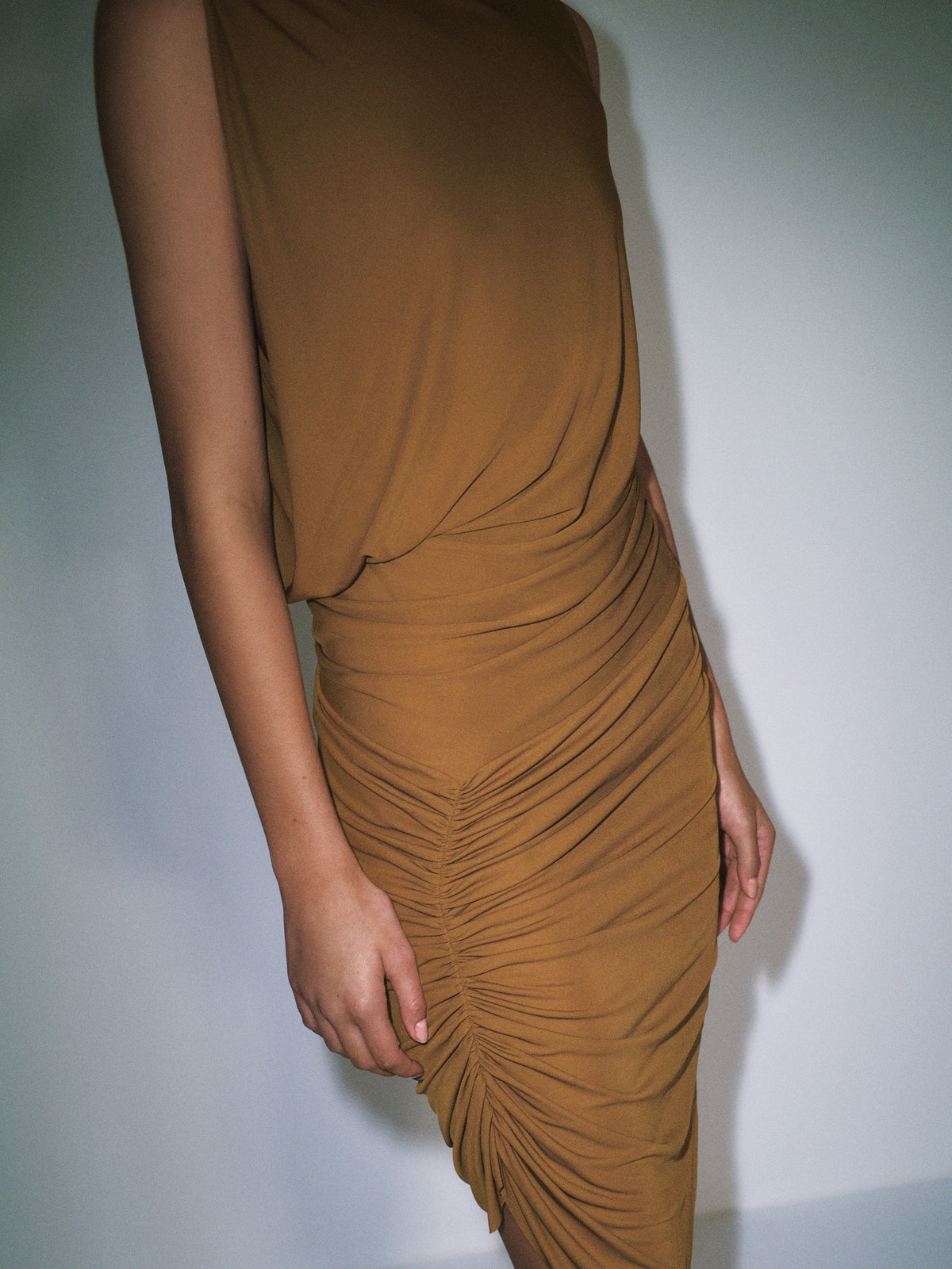 Alex Perry - Sleeveless Draped Mini Dress in Dry Jersey Bronze