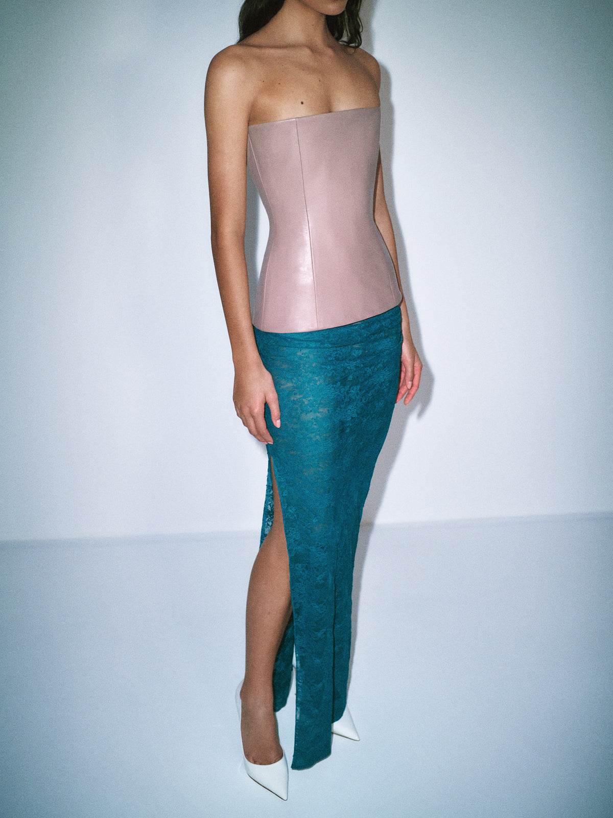 Alex Perry - Strapless Longline Corset in Leather Dusty Pink