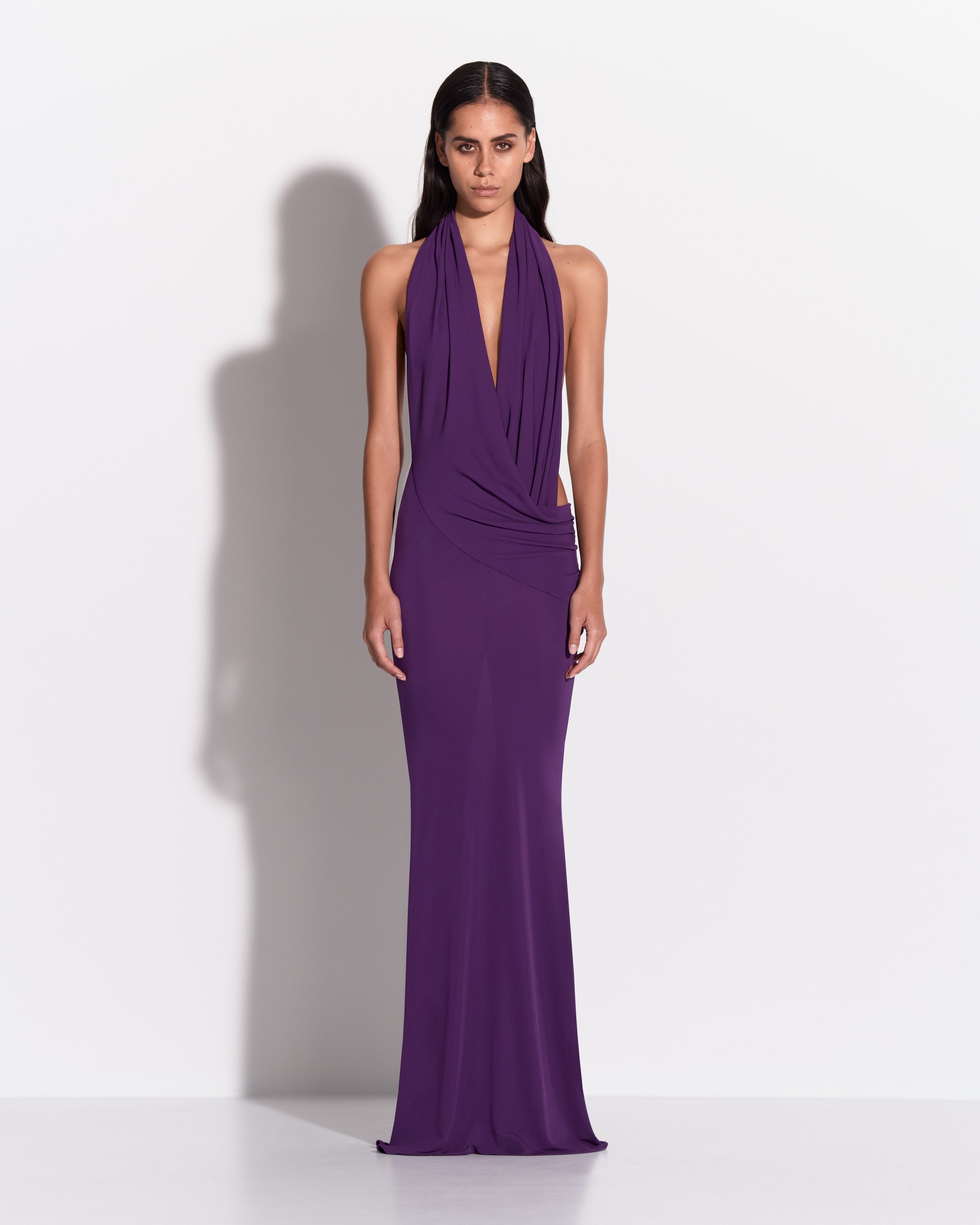 Halter Drape Gown in Dry Jersey