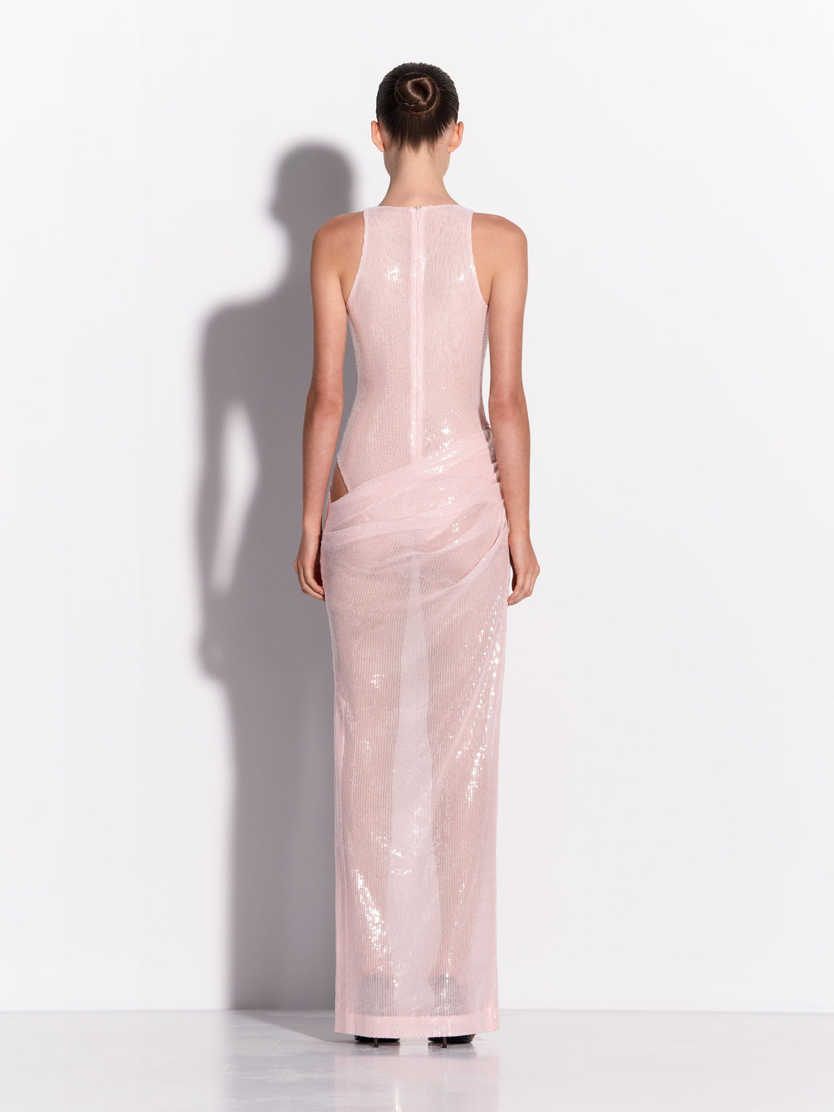 Halter Draped Column in Sequin Mesh