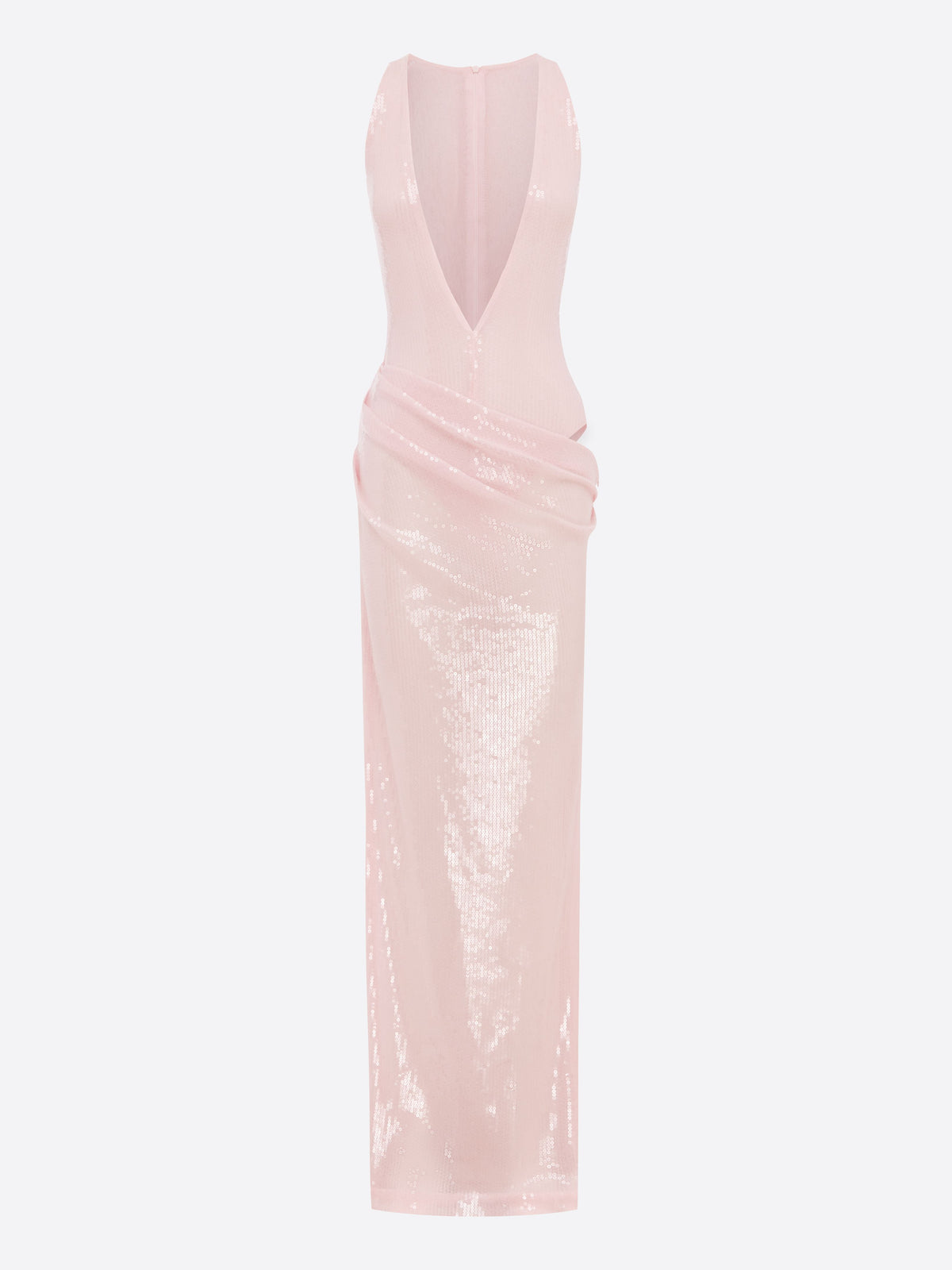 Halter Draped Column in Sequin Mesh