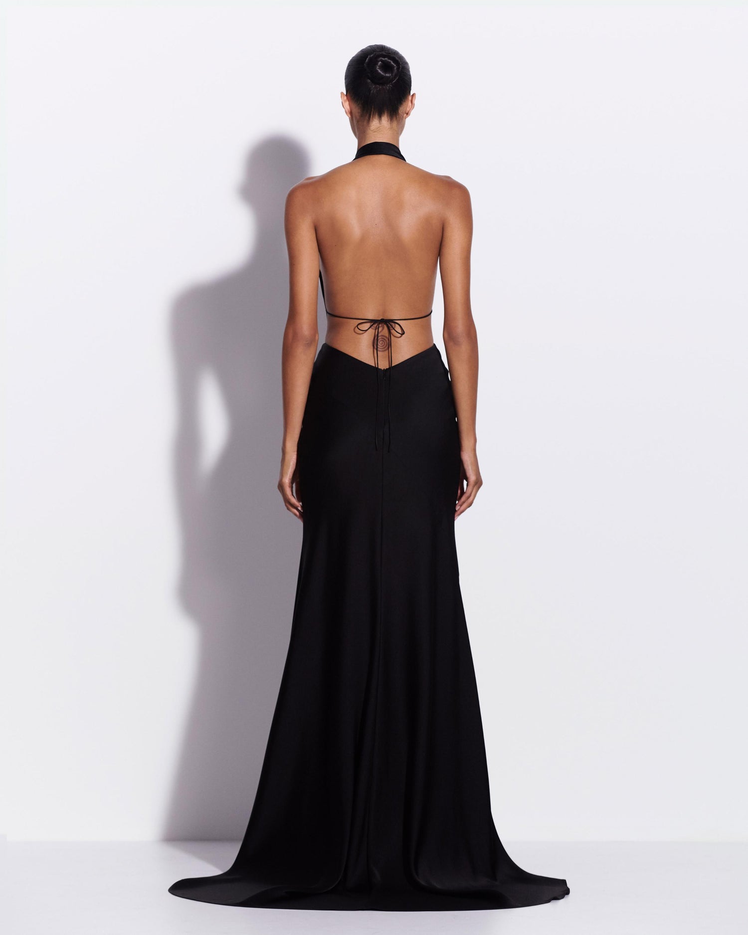 Halter Draped Gown in Satin Crepe 10 / Black Halter Draped Gown in Satin Crepe 10 / Black