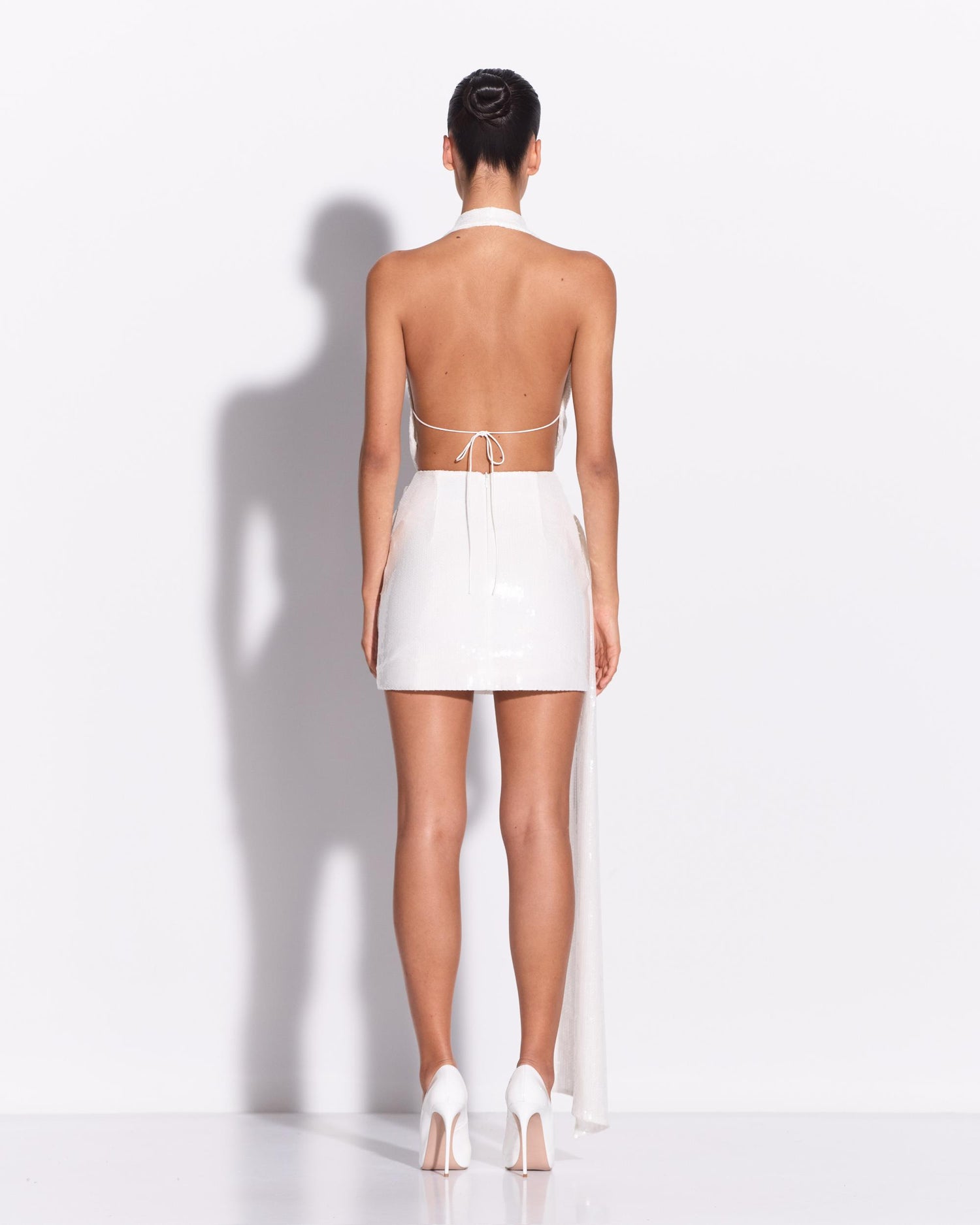 Halter Draped Wrap Mini Dress in Sequin