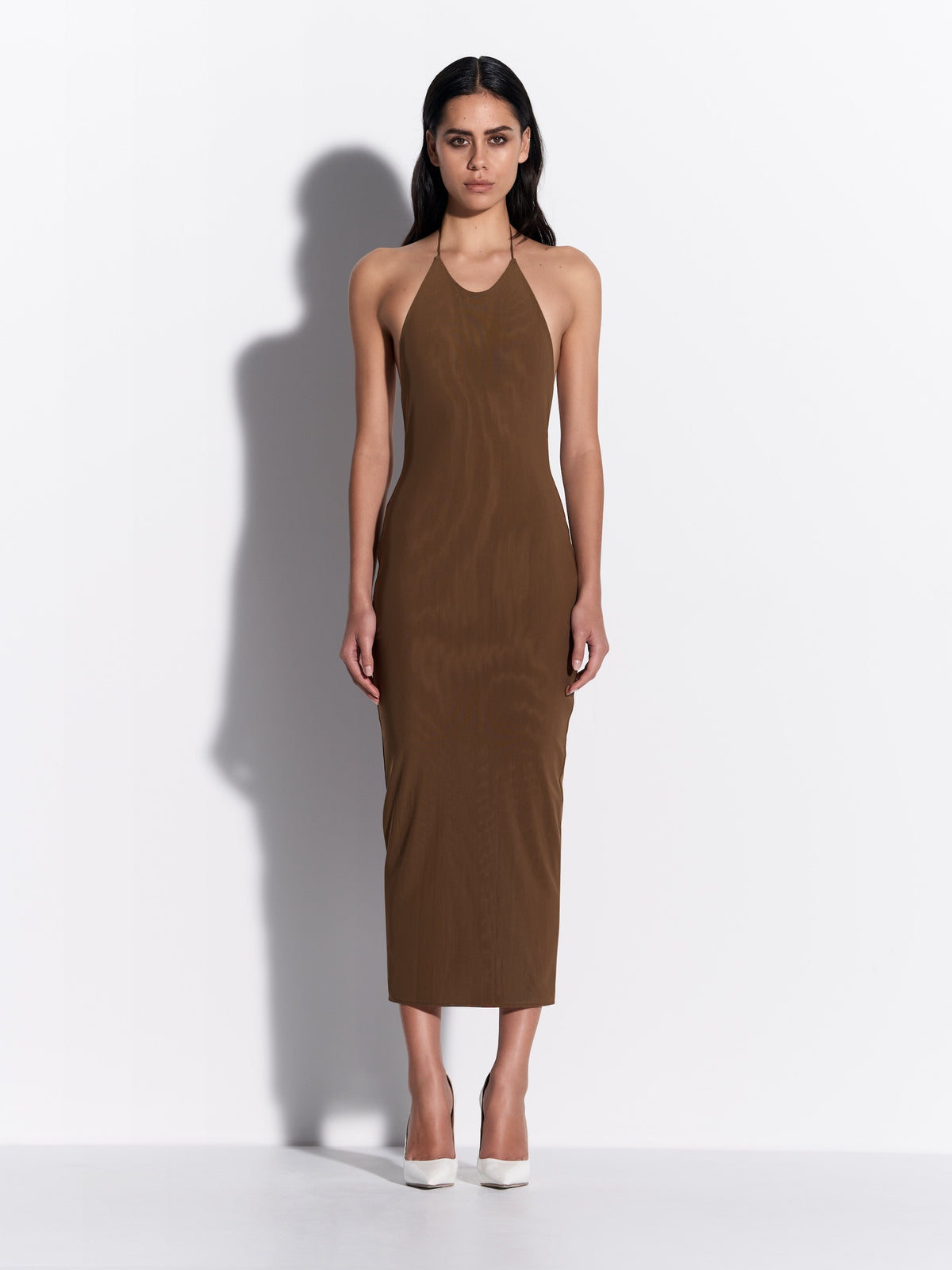 Halter Dress in Stretch Mesh - d1874re27-halter-dress-in-powermesh-bronze-01.jpg
