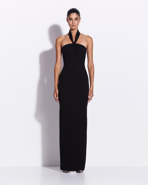 Halter Twist Column in Crepe 6 / Black