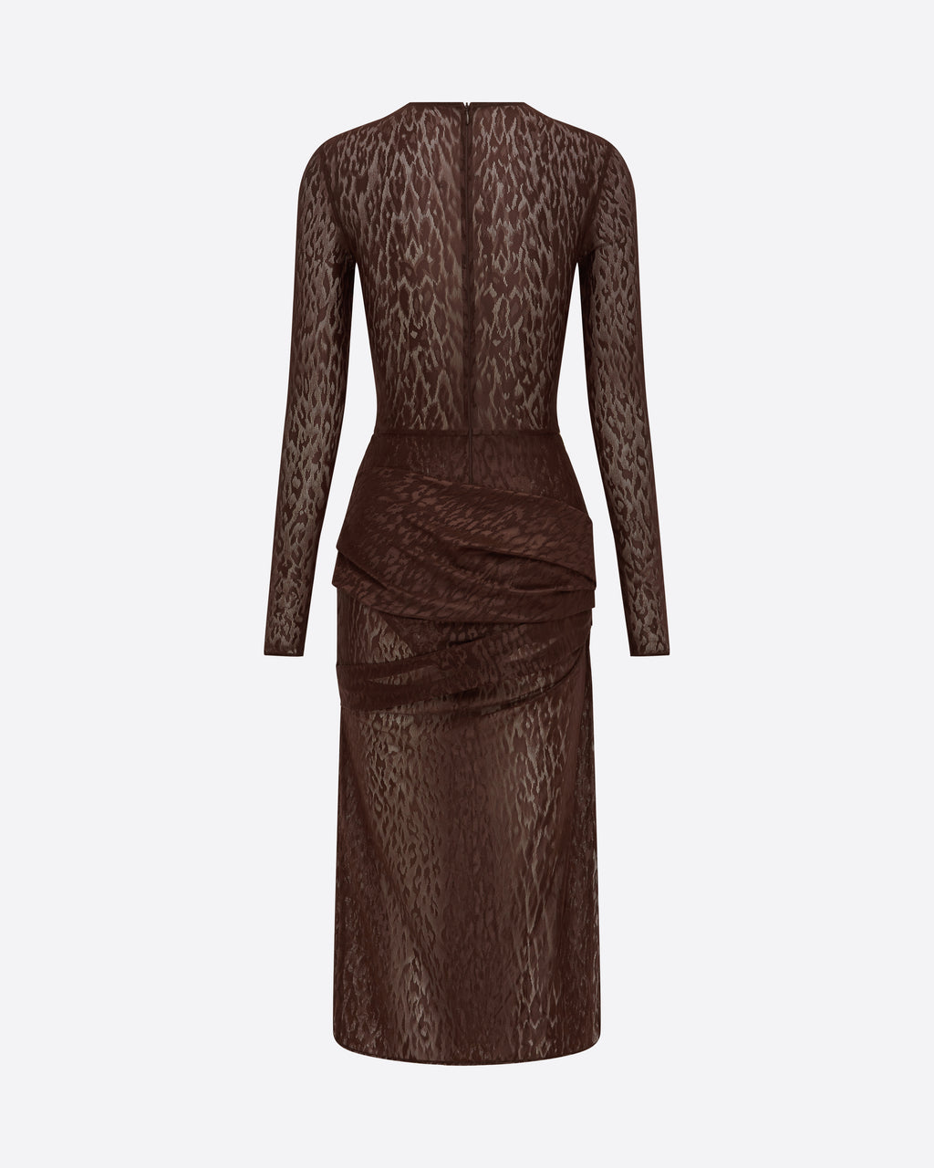 Long Sleeve Asymmetric Drape Dress in Leopard Lace