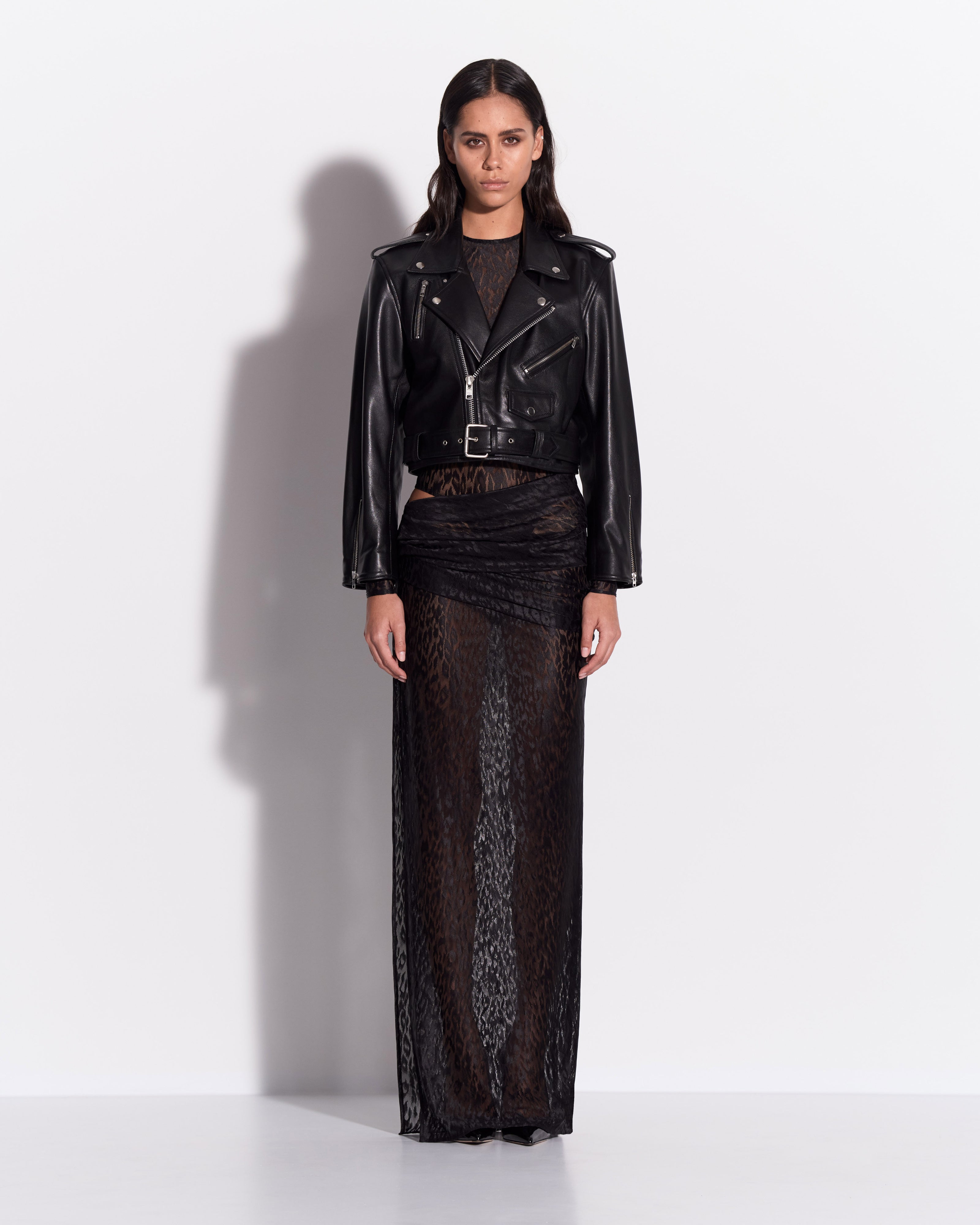 Asymmetric Drape Skirt in Leopard Lace