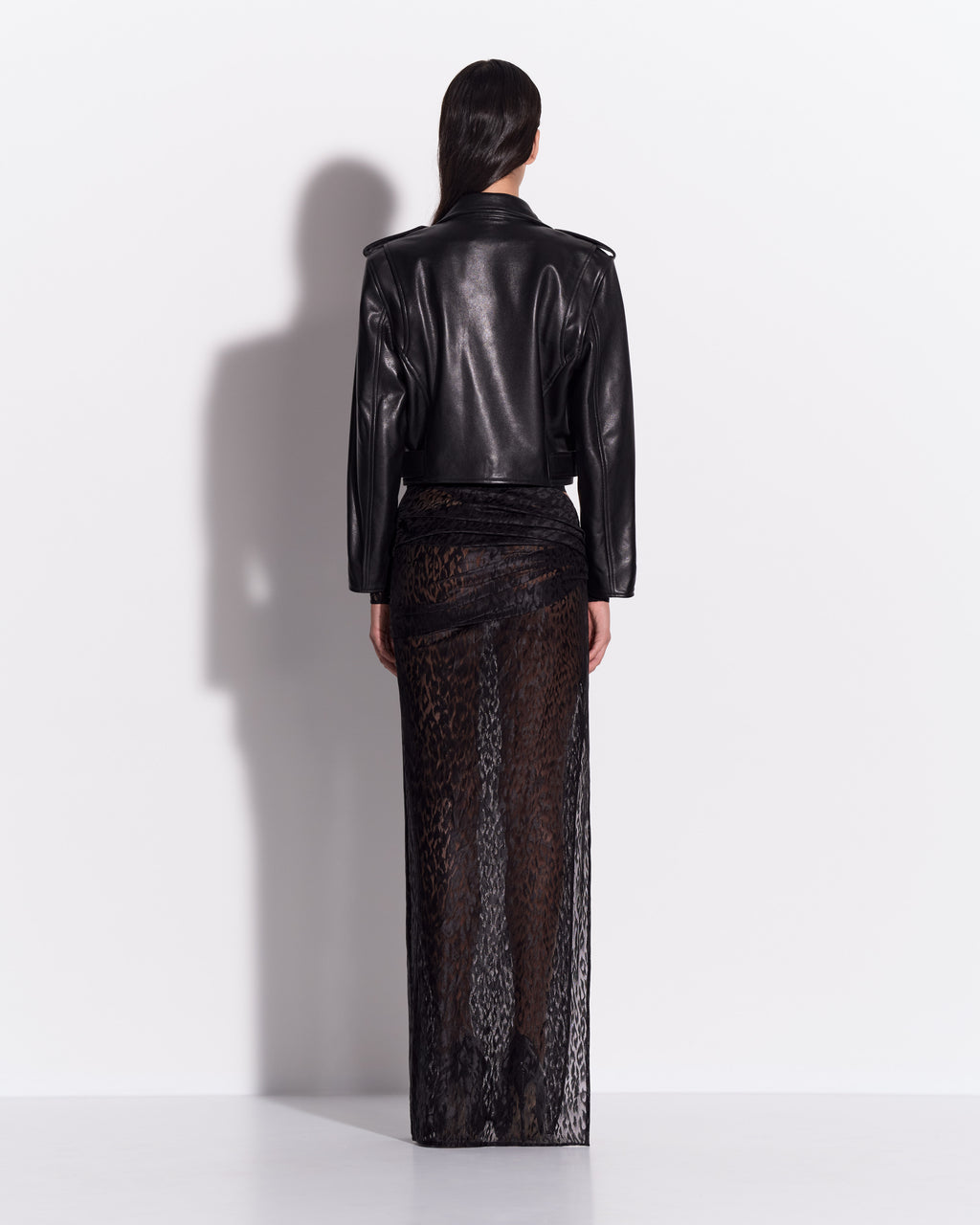 Asymmetric Drape Skirt in Leopard Lace
