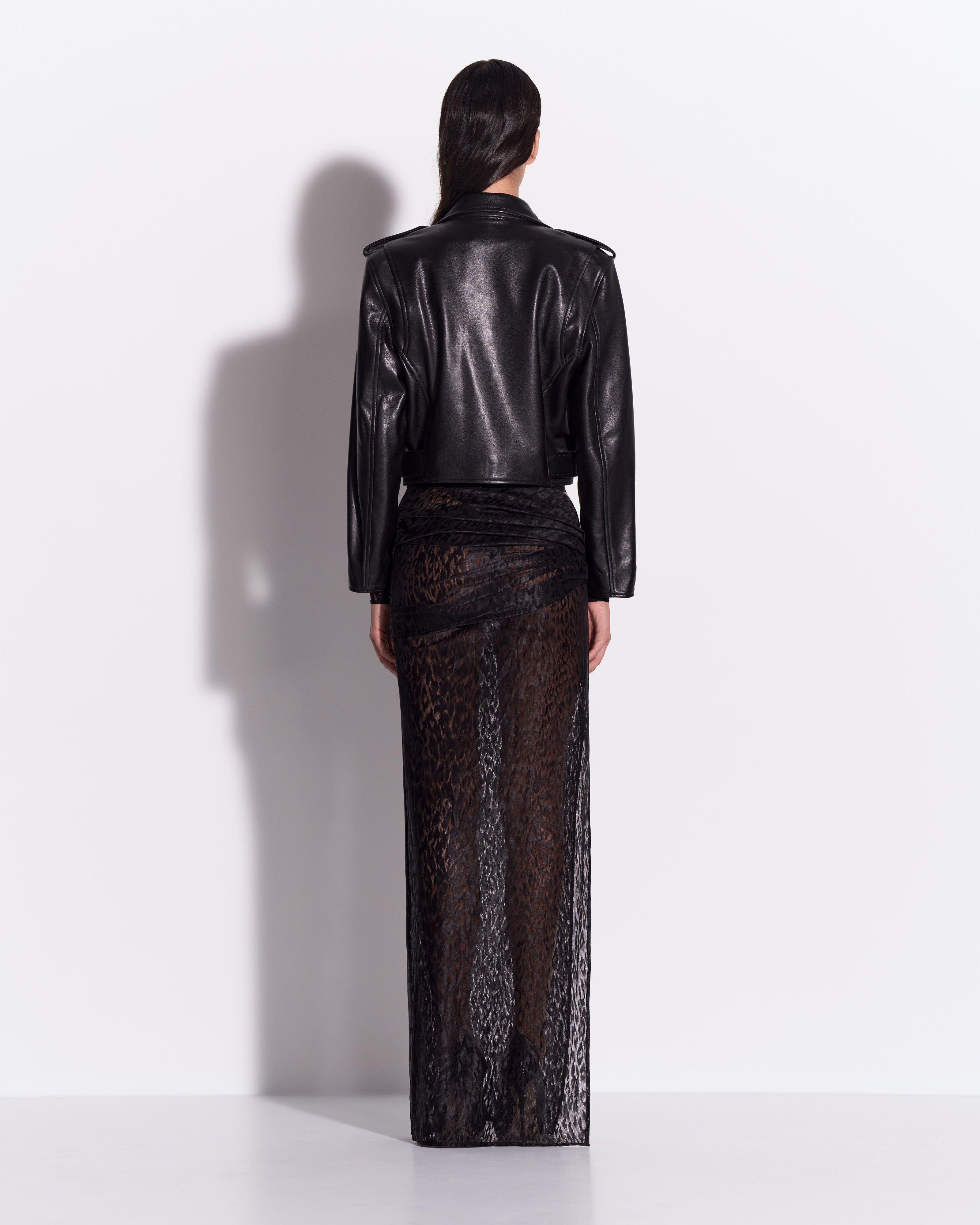 Asymmetric Drape Skirt in Leopard Lace