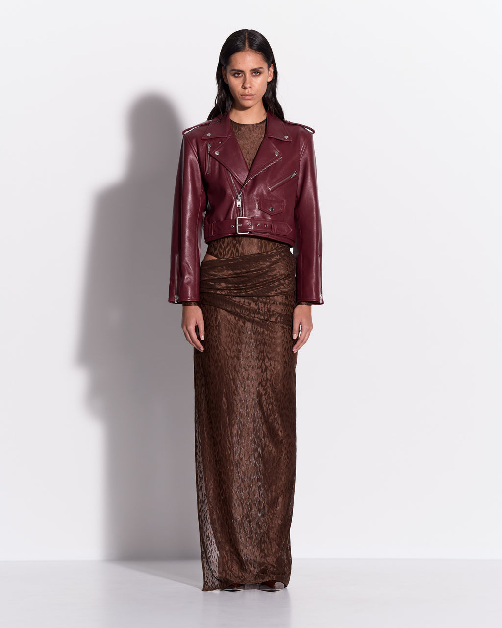 Asymmetric Drape Skirt in Leopard Lace