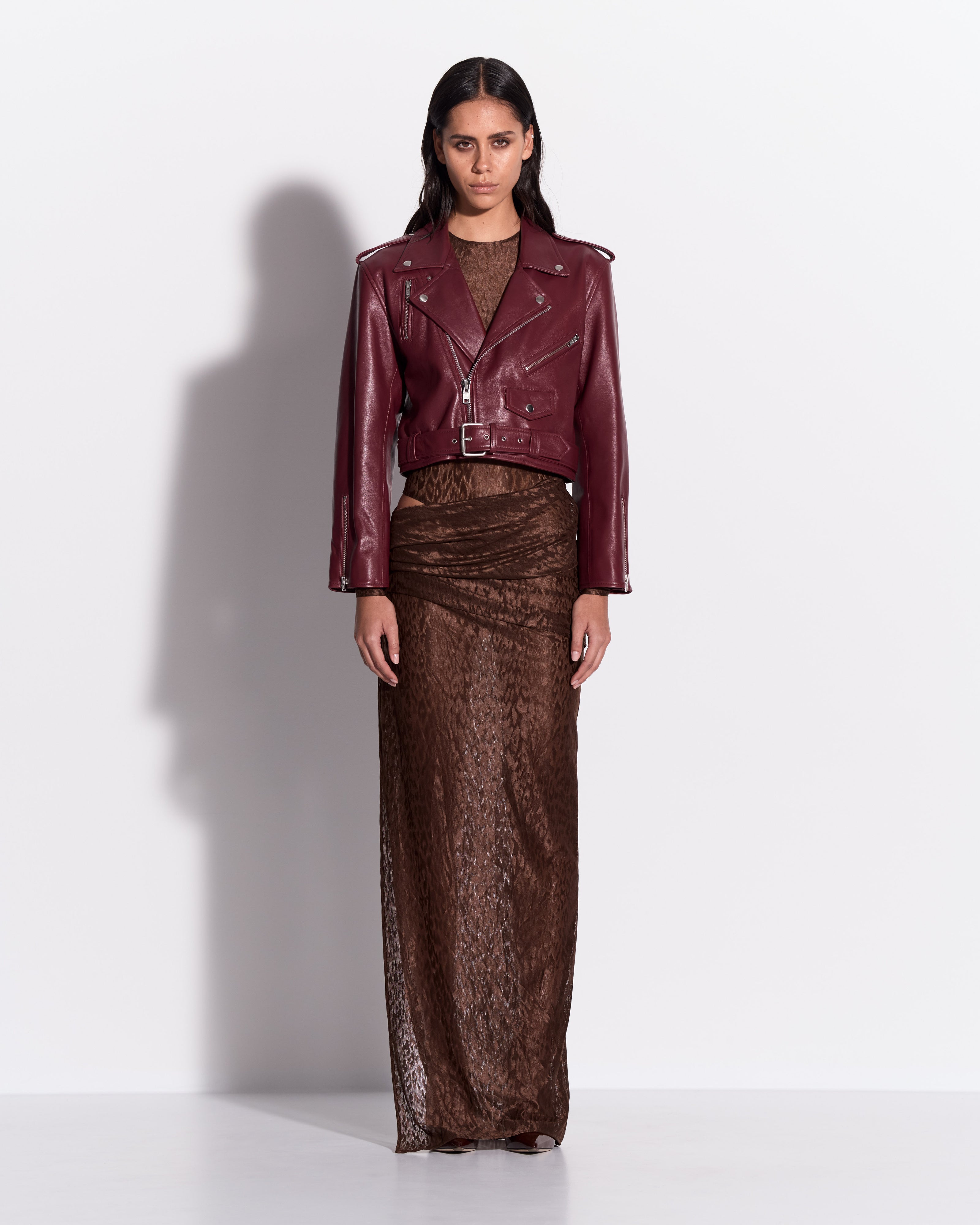 Asymmetric Drape Skirt in Leopard Lace