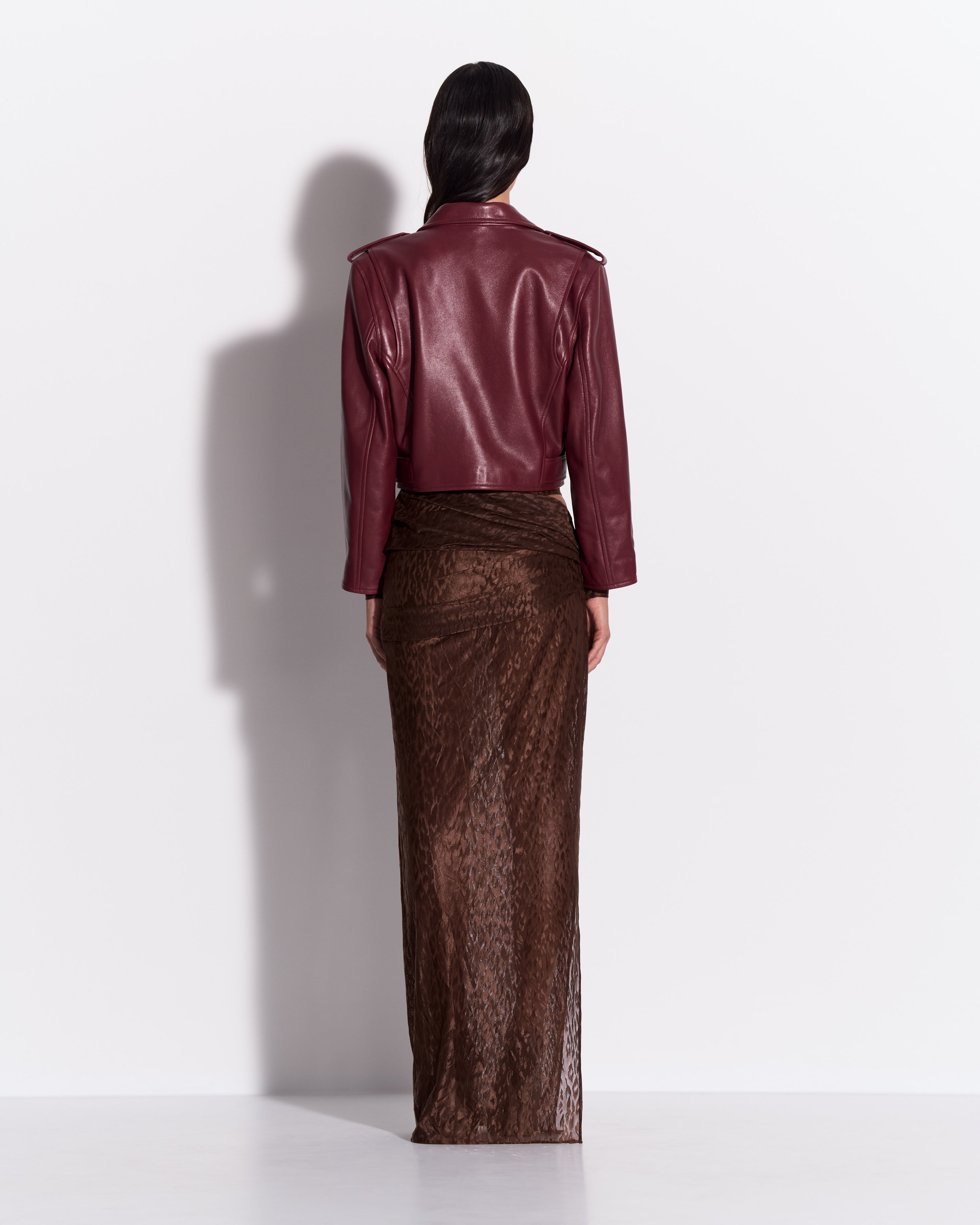 Asymmetric Drape Skirt in Leopard Lace