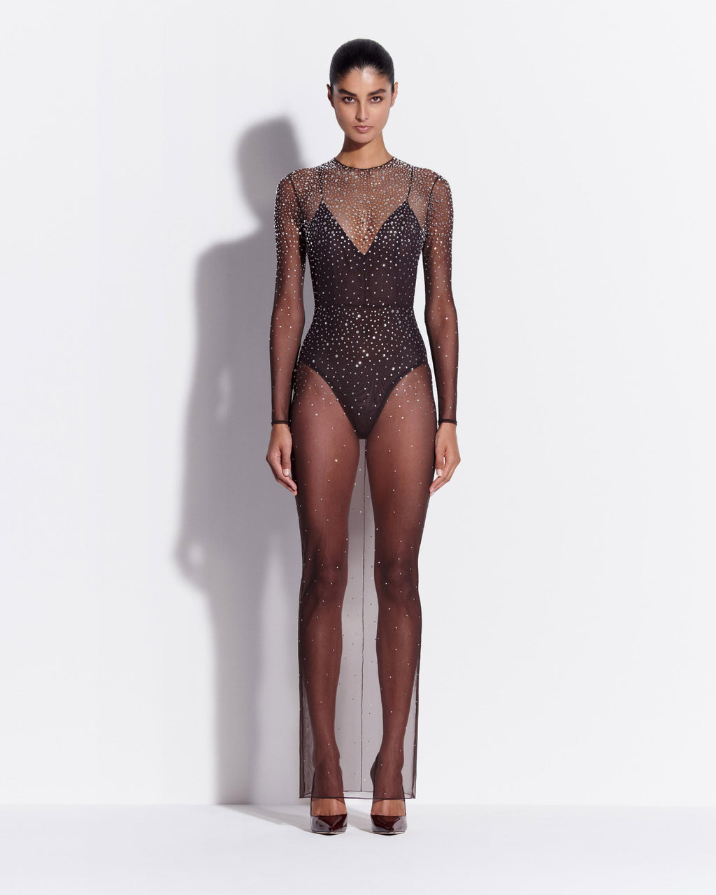 Long Sleeve Column in Crystal Mesh