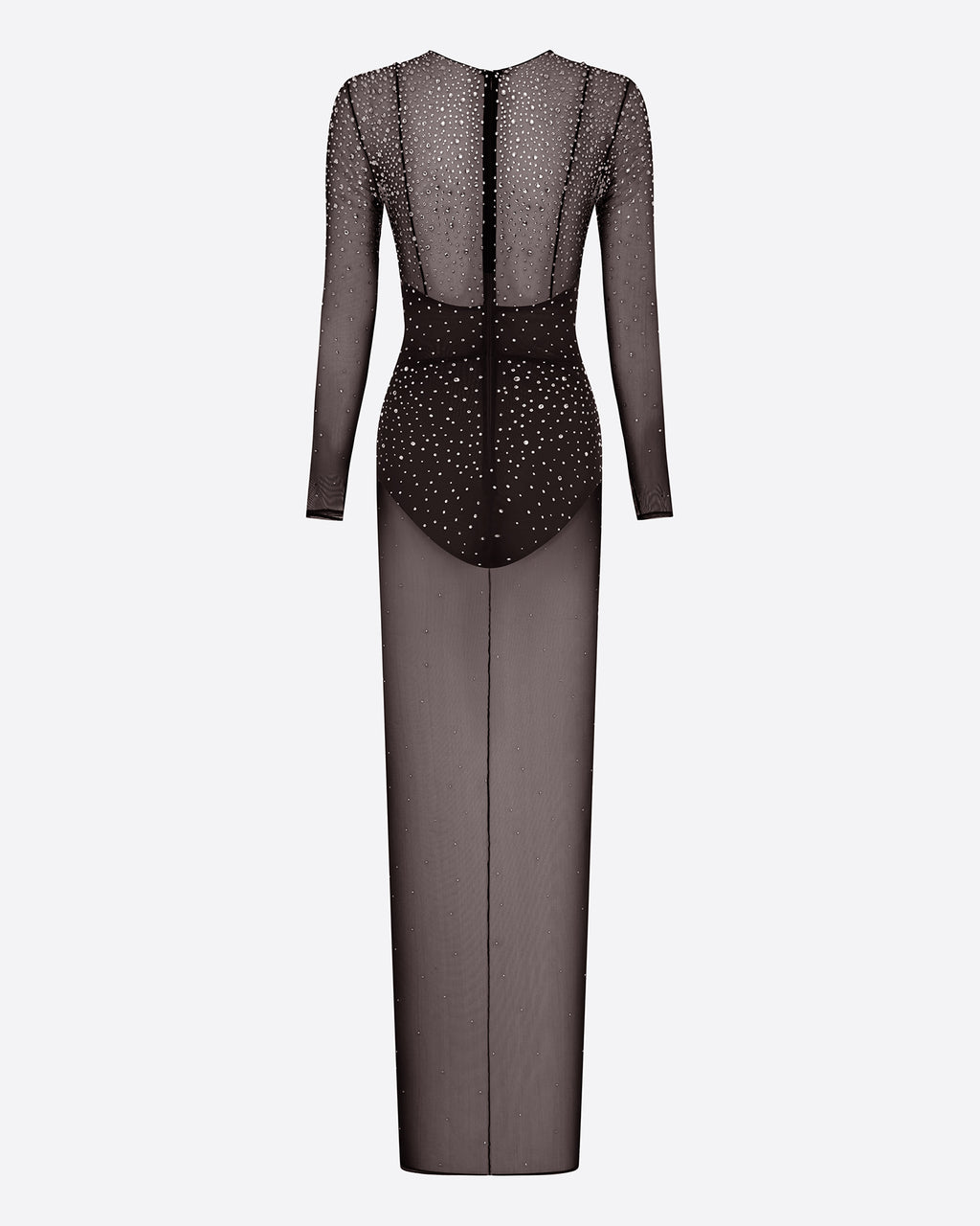 Long Sleeve Column in Crystal Mesh