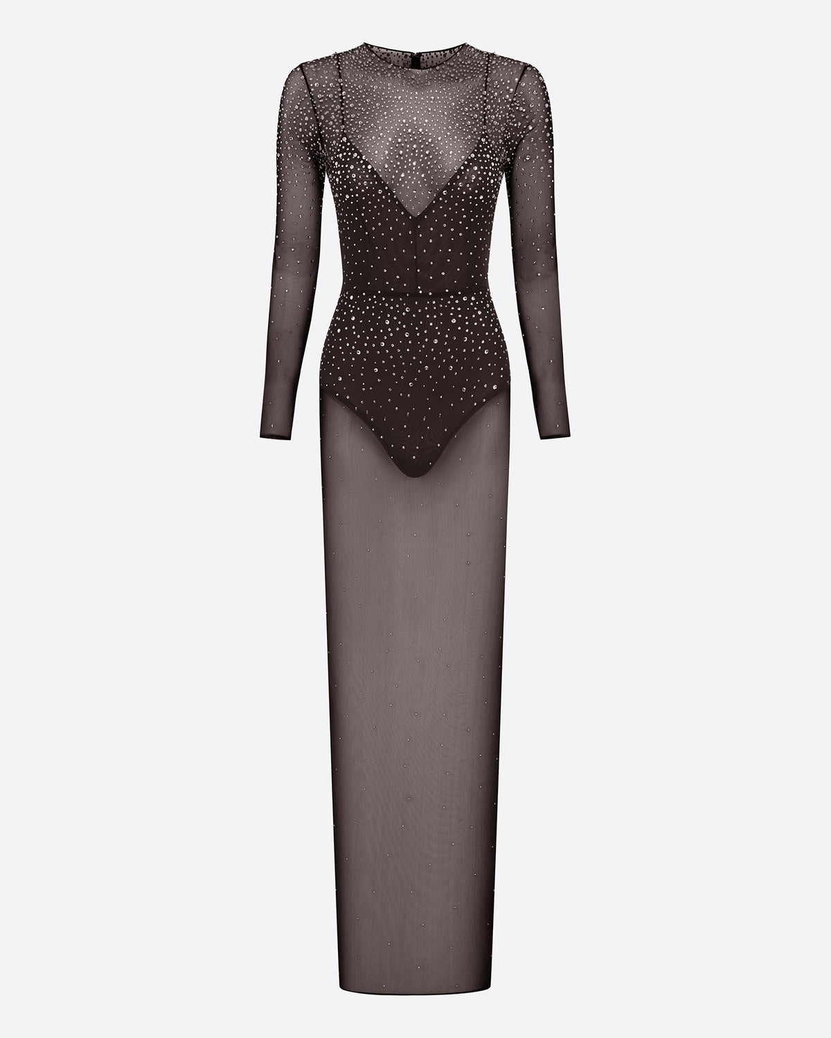 Long Sleeve Column in Crystal Mesh