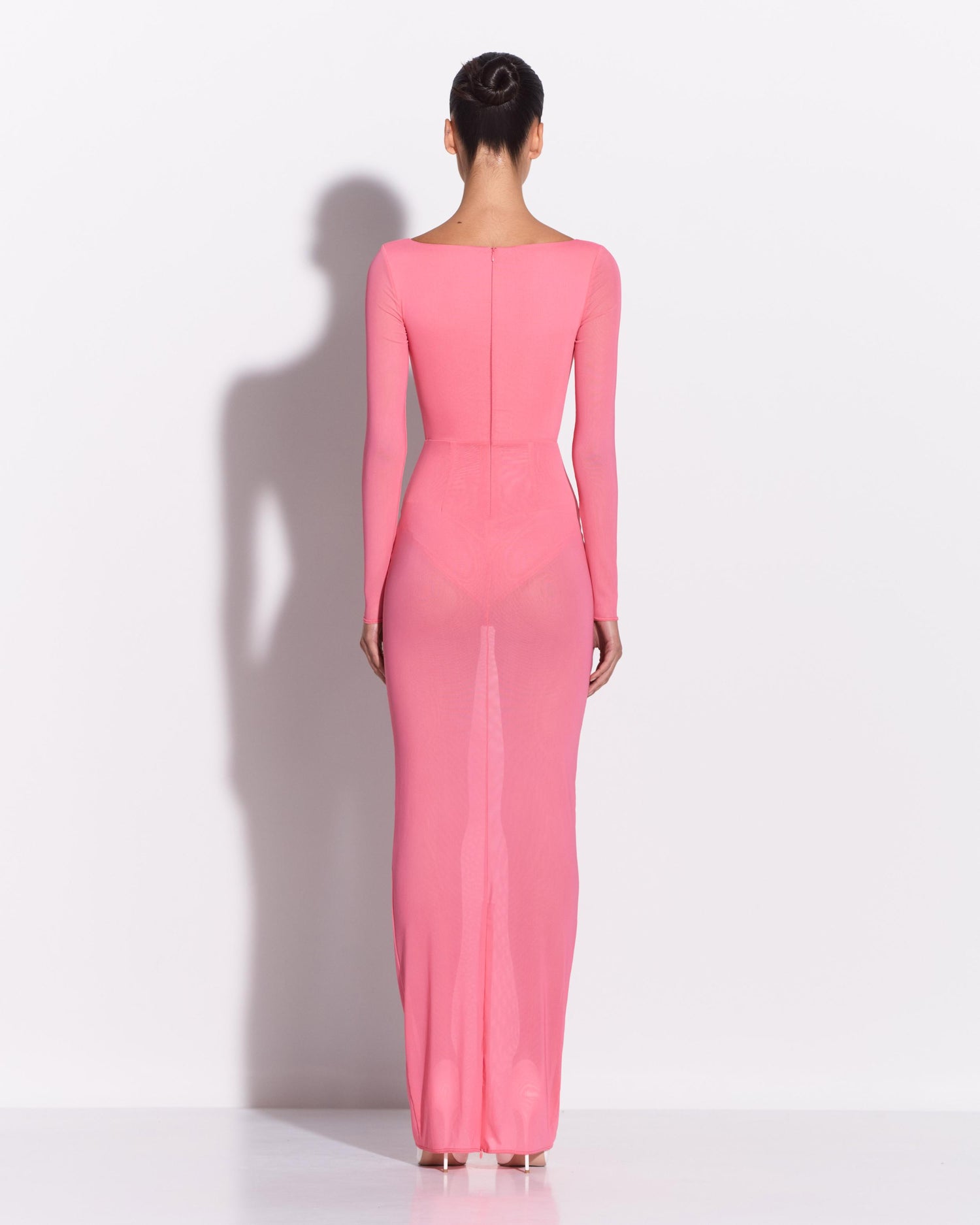 Long Sleeve Cupped Column in Stretch Mesh