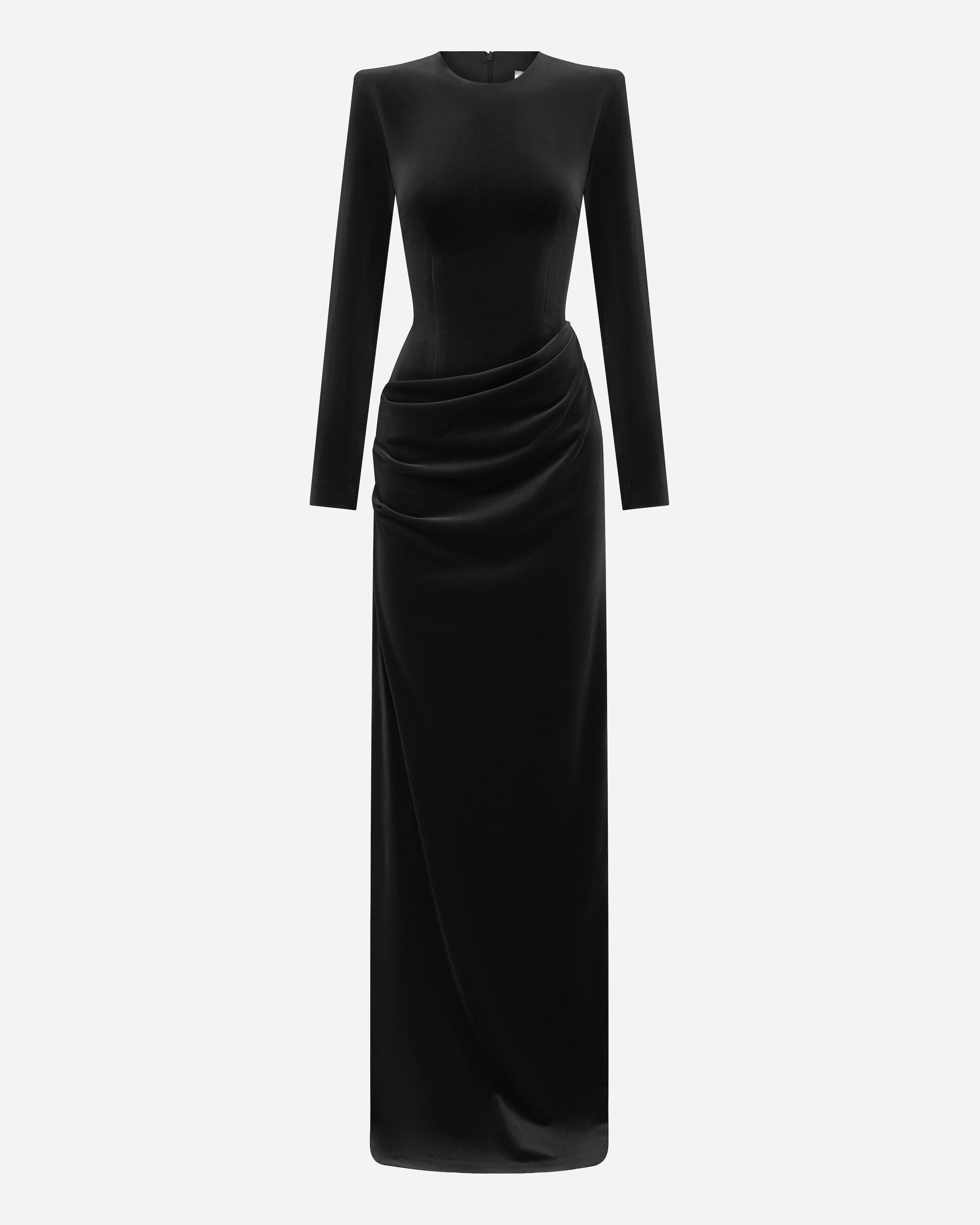 Long Sleeve Drape Column in Velvet