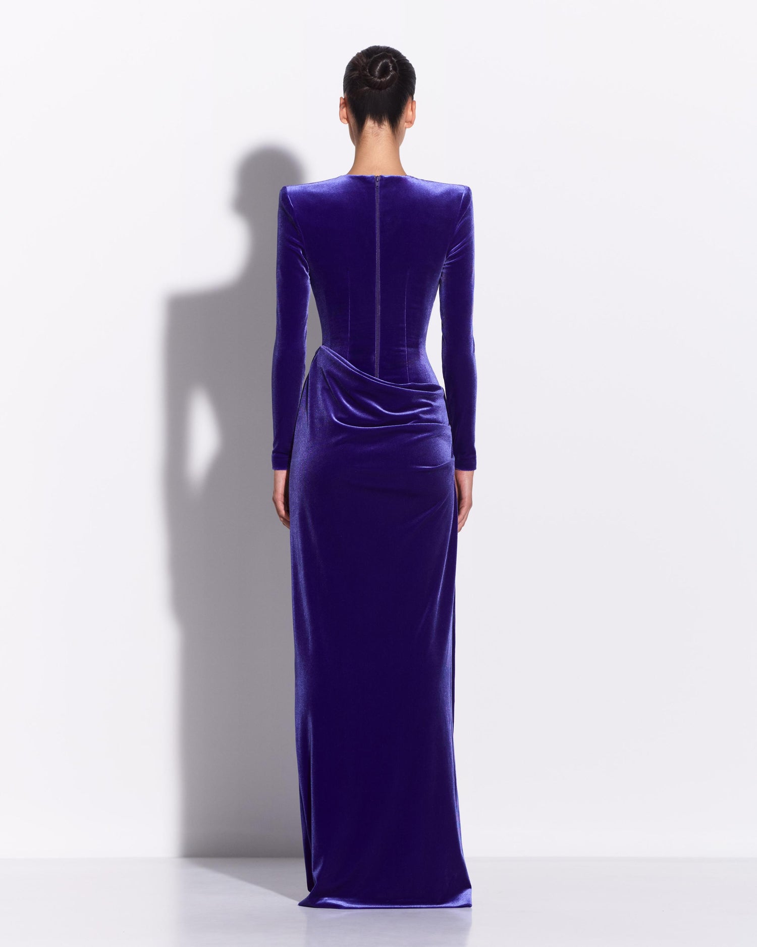 Long Sleeve Drape Column in Velvet