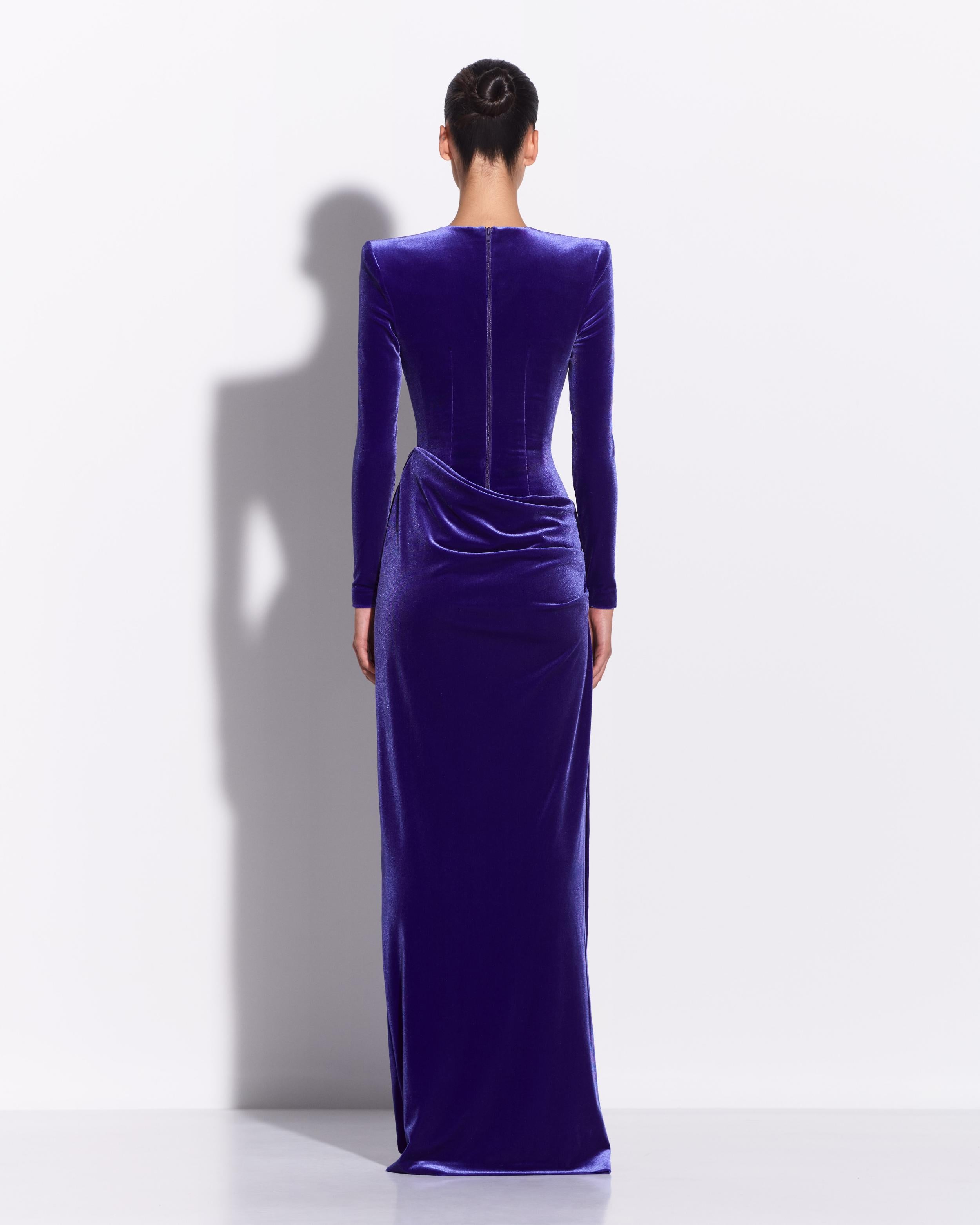 Long Sleeve Drape Column in Velvet