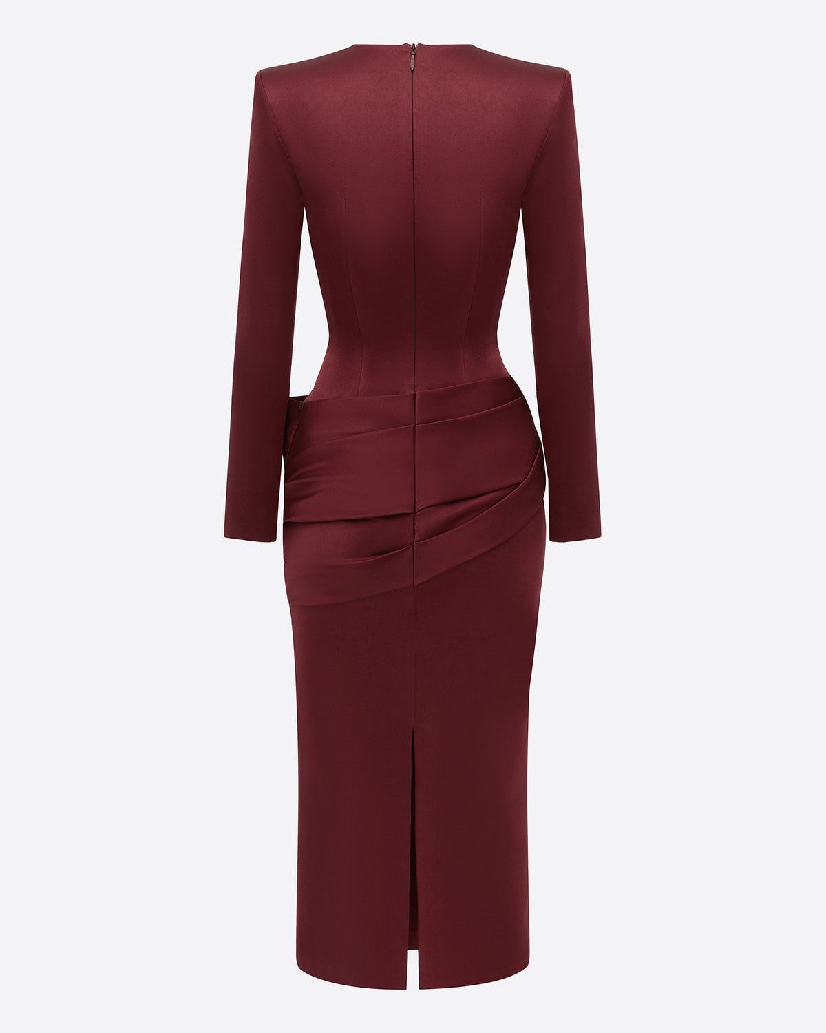 Long Sleeve Drape Dress in Satin Crepe