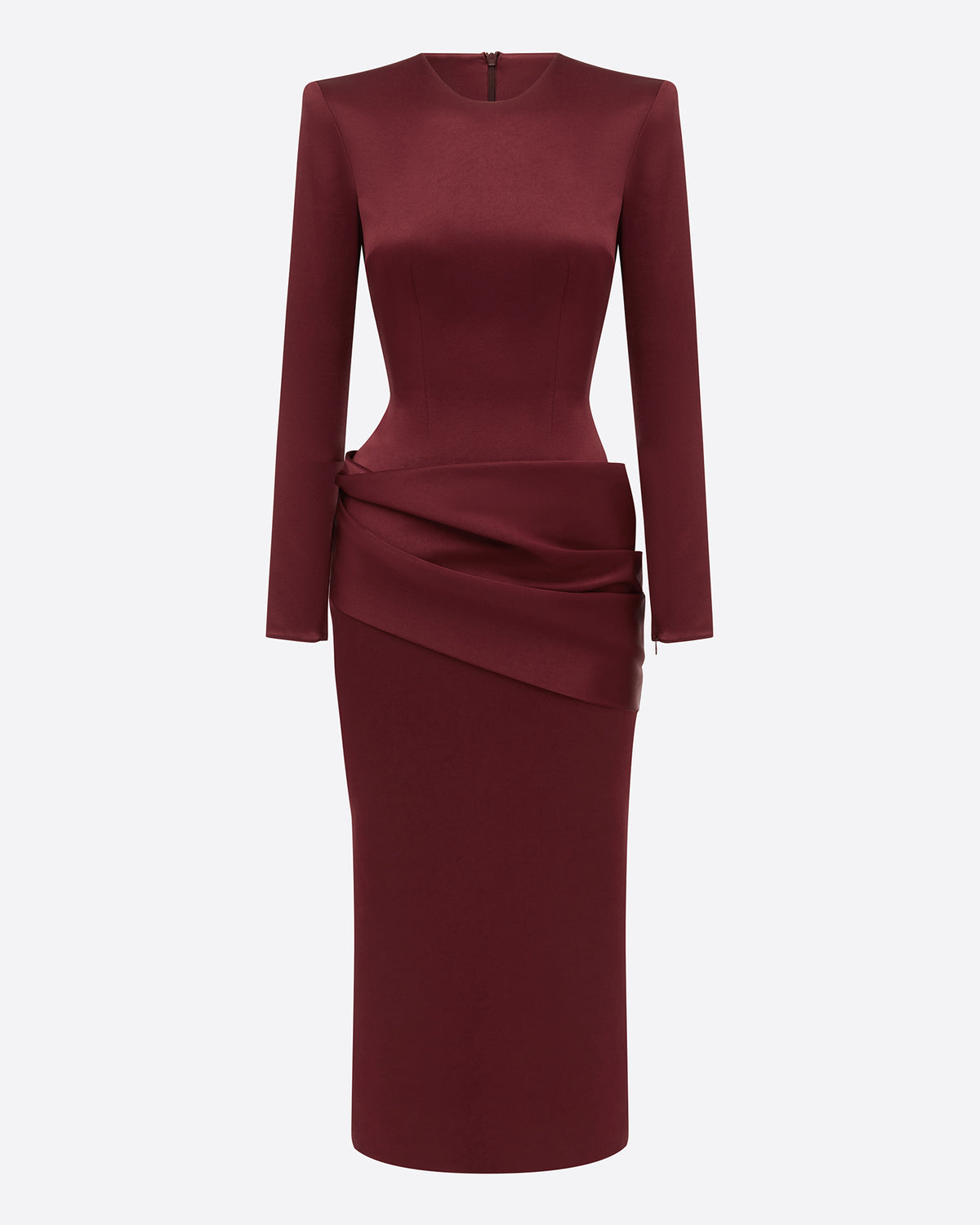 Long Sleeve Drape Dress in Satin Crepe