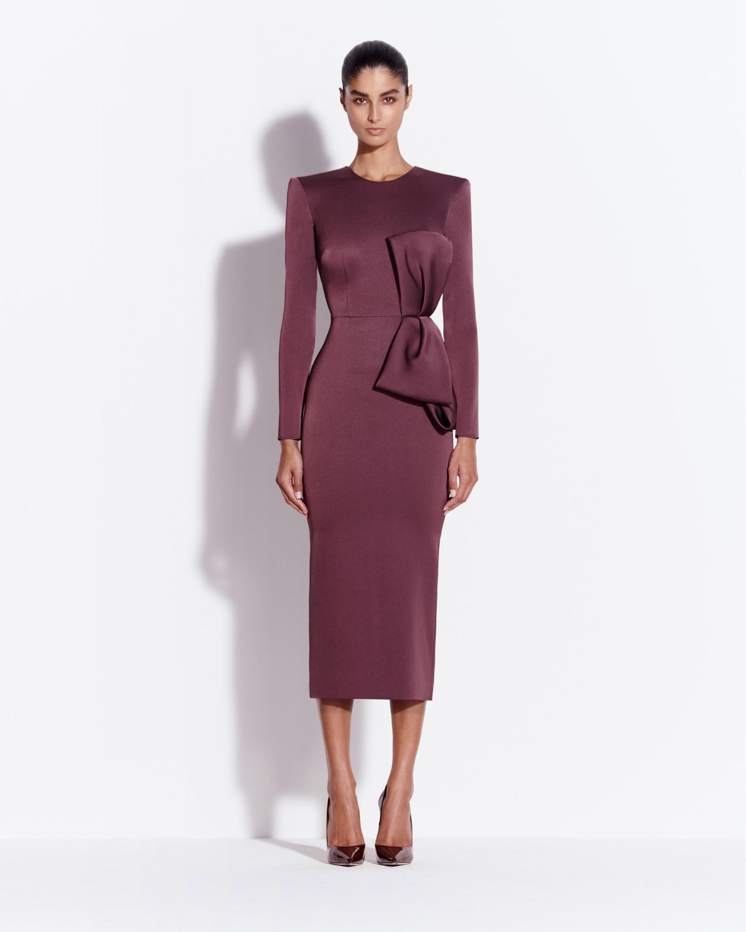Long Sleeve Dress in Satin Crepe
