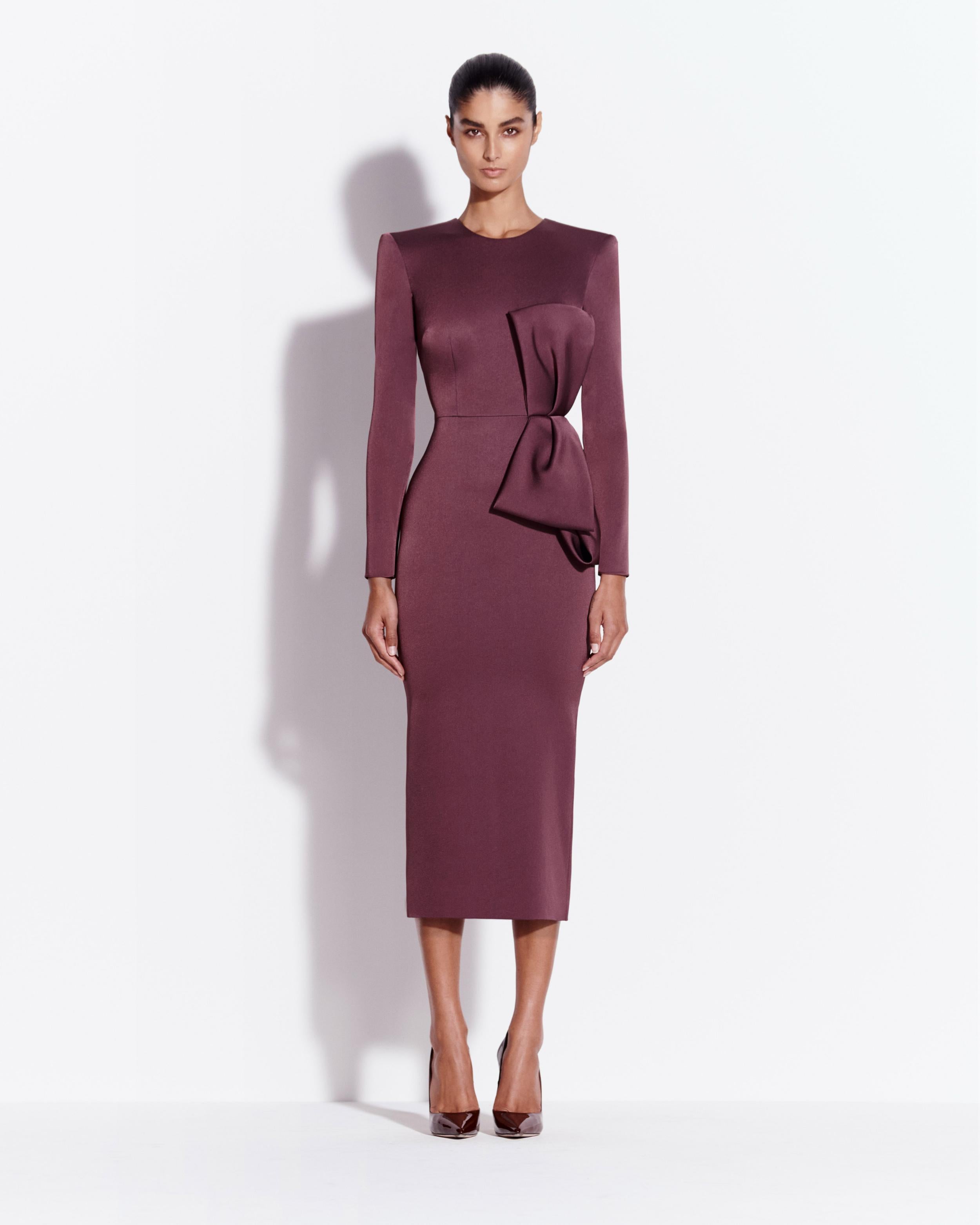 Long Sleeve Dress in Satin Crepe