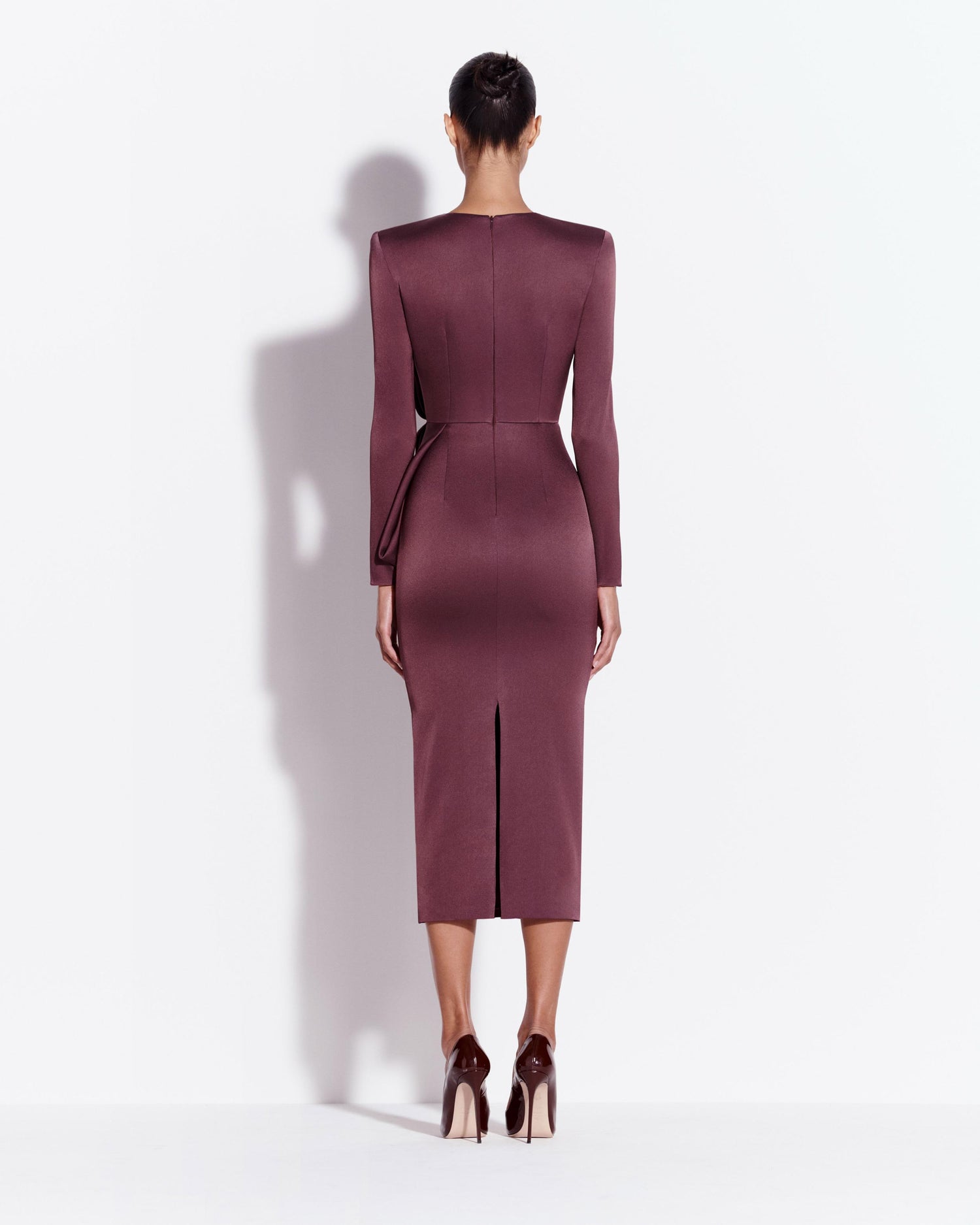 Long Sleeve Dress in Satin Crepe