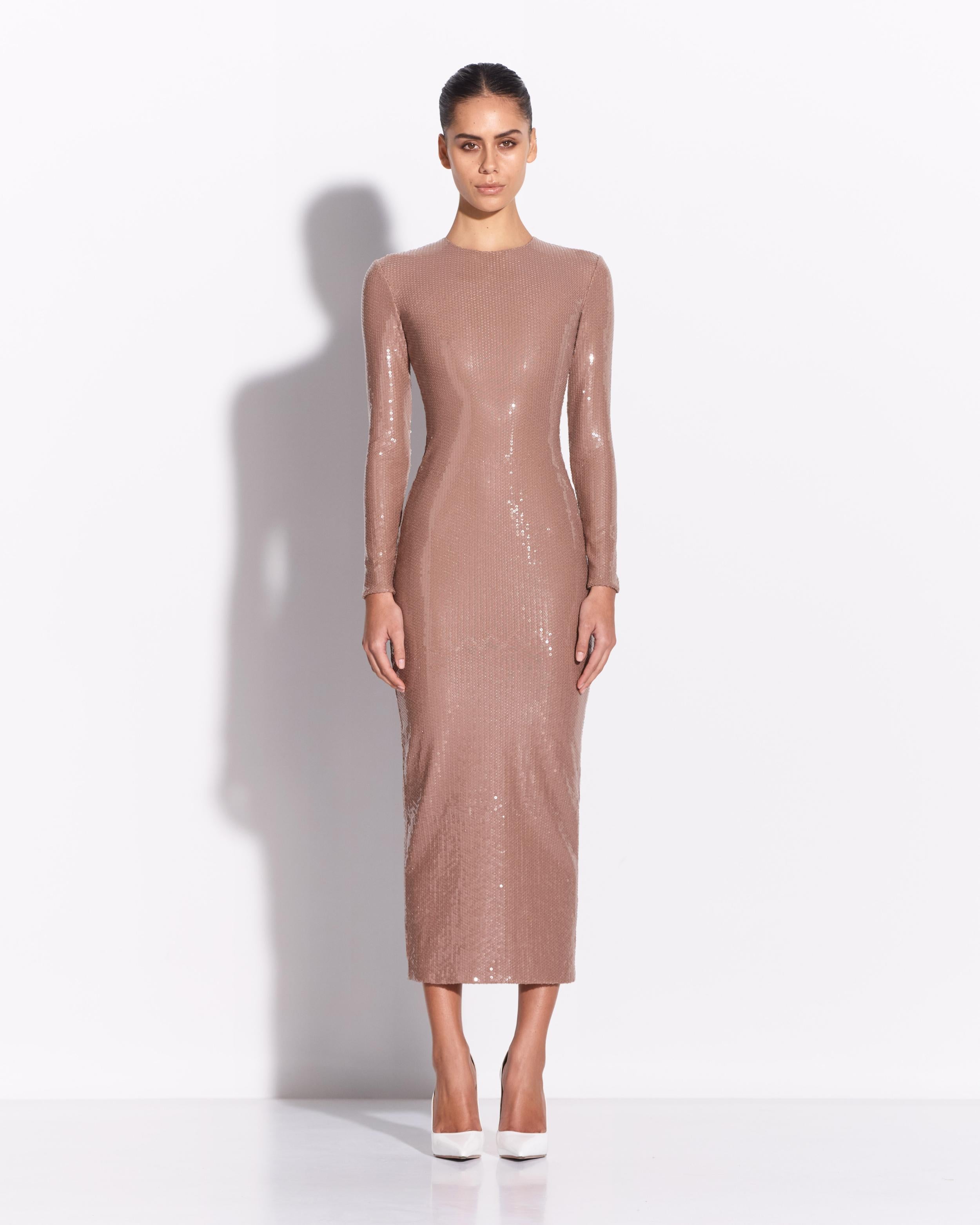 Long Sleeve Dress in Sequin Stretch Mesh