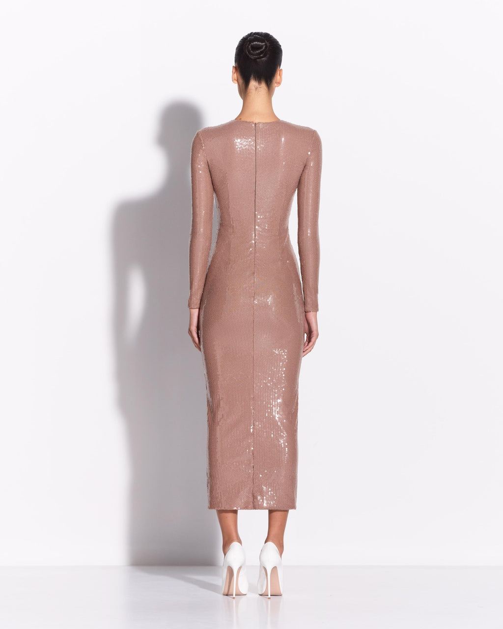 Long Sleeve Dress in Sequin Stretch Mesh