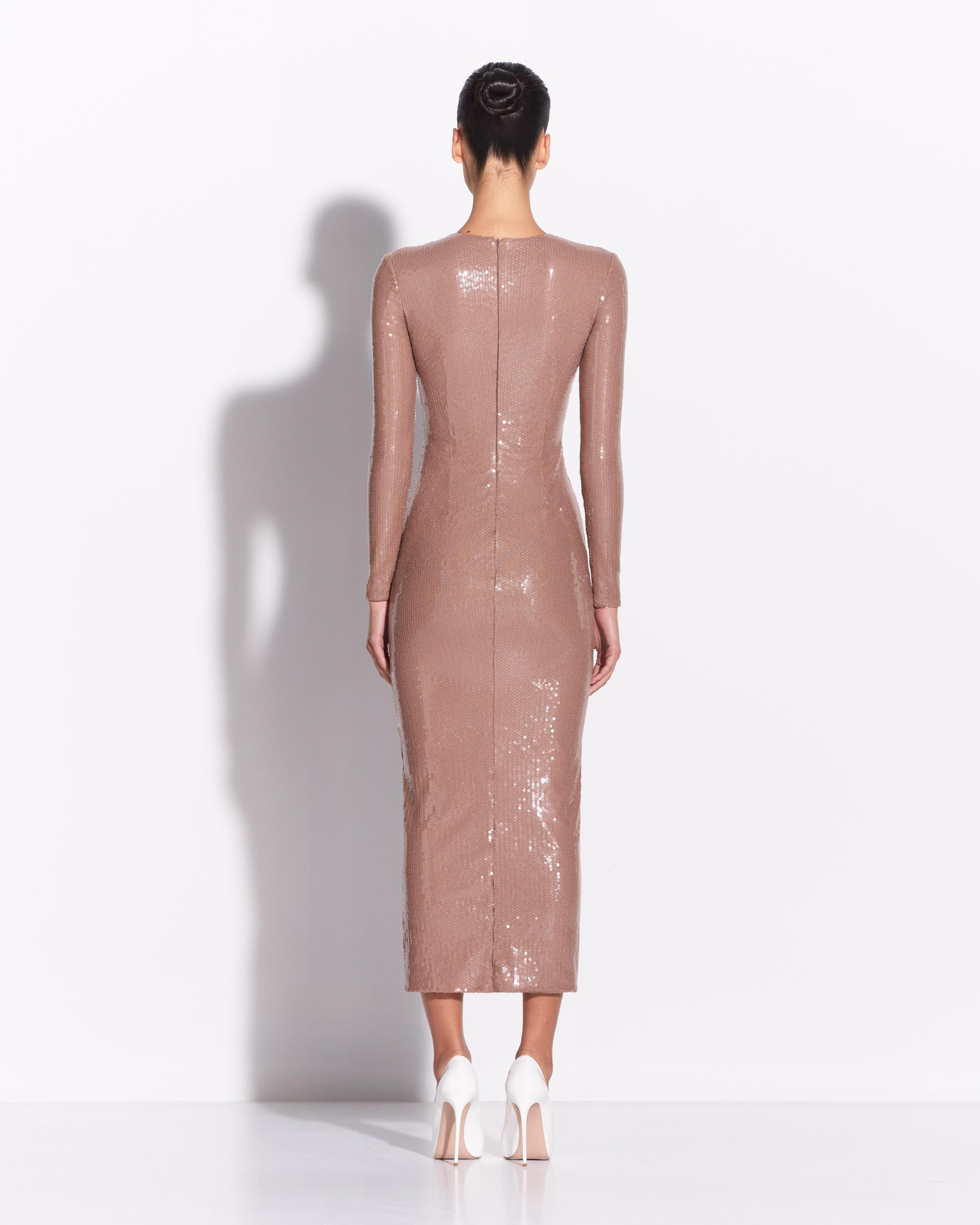 Long Sleeve Dress in Sequin Stretch Mesh