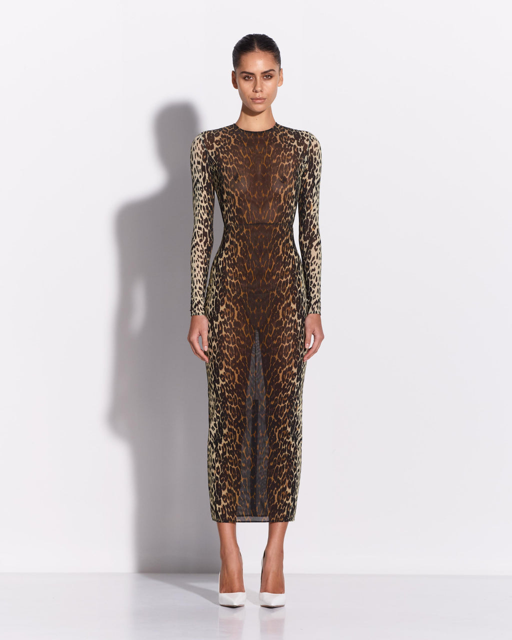 Long Sleeve Dress in Stretch Mesh