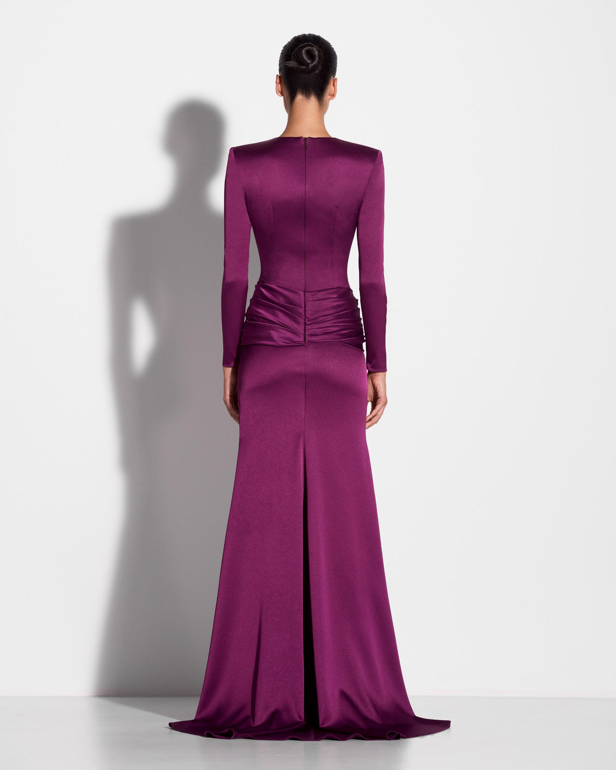 Long Sleeve Knot Gown in Satin Crepe