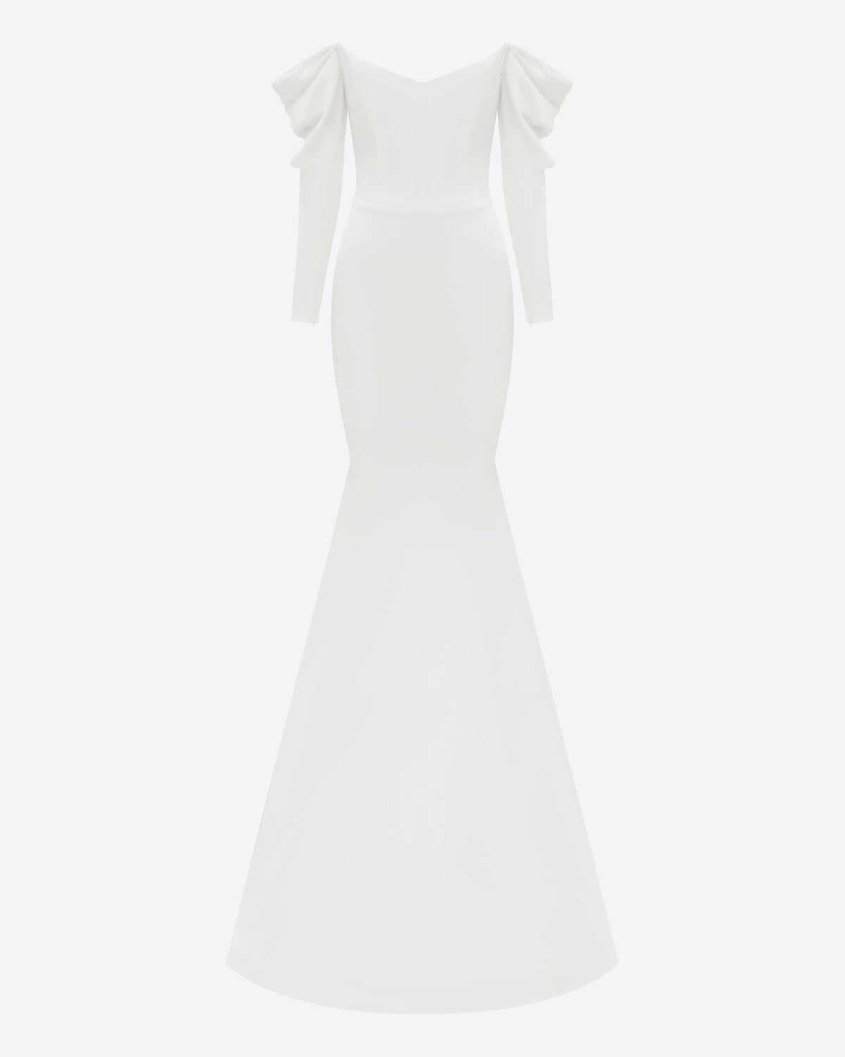 Long Sleeve Off Shoulder Gown in Satin Crepe